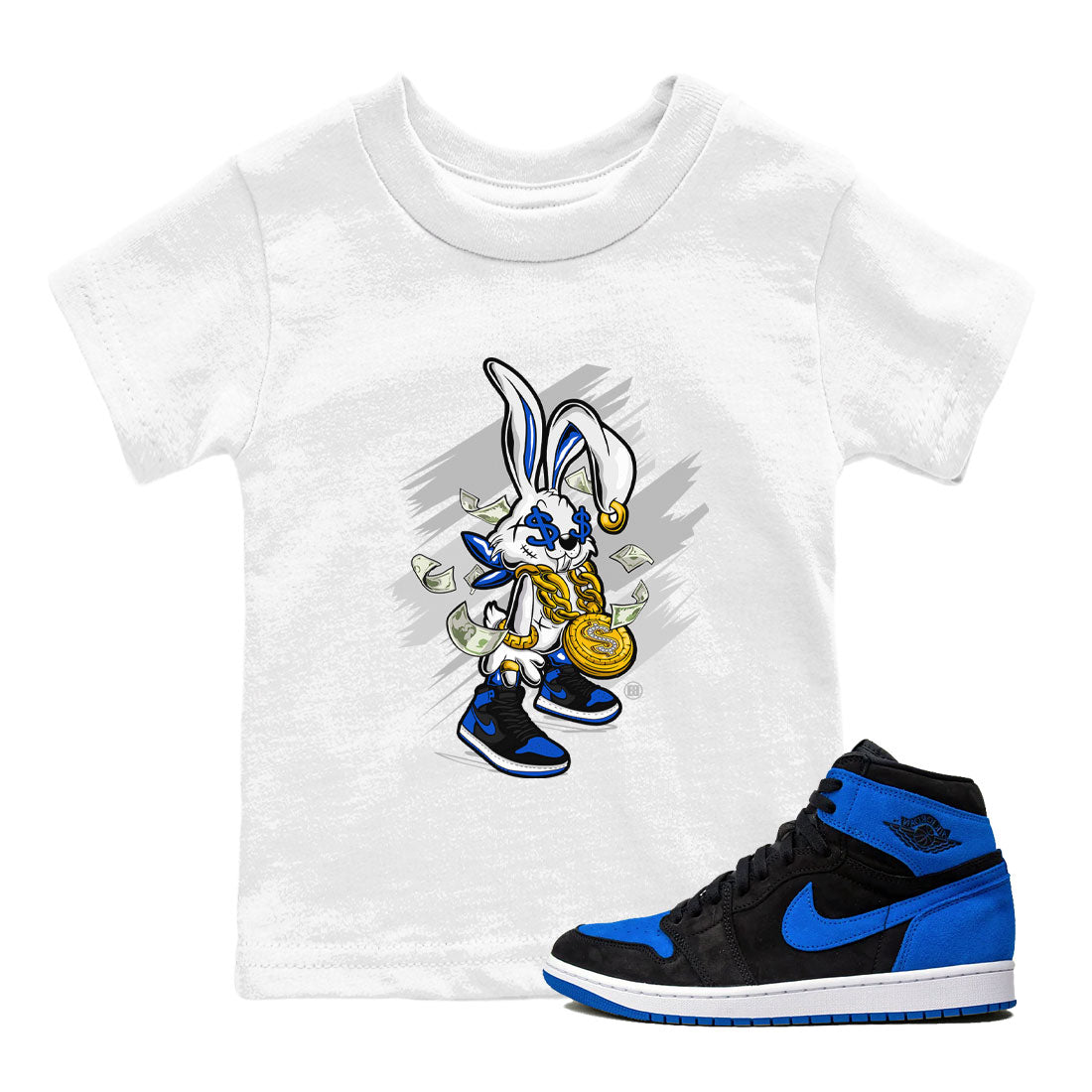 AJ1 Retro Royal Reimagined shirt to match jordans Rich Bunny sneaker tees Air Jordan 1 Royal Reimagined Drip Gear Zones Casual Crew Neck T-Shirt Baby Toddler White 1 T-Shirt