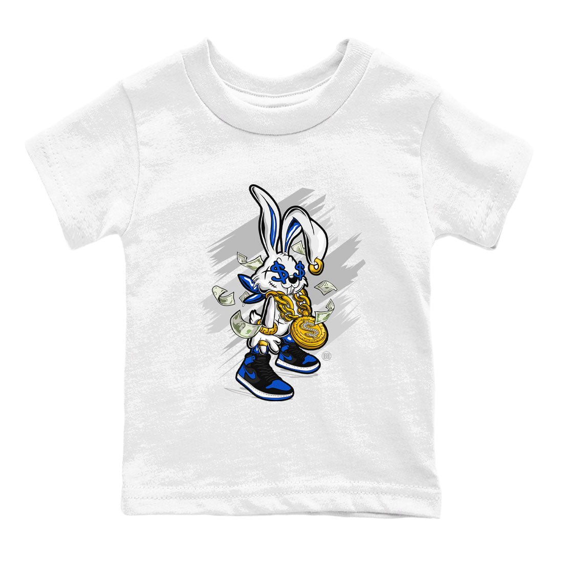 AJ1 Retro Royal Reimagined shirt to match jordans Rich Bunny sneaker tees Air Jordan 1 Royal Reimagined Drip Gear Zones Casual Crew Neck T-Shirt Baby Toddler White 2 T-Shirt