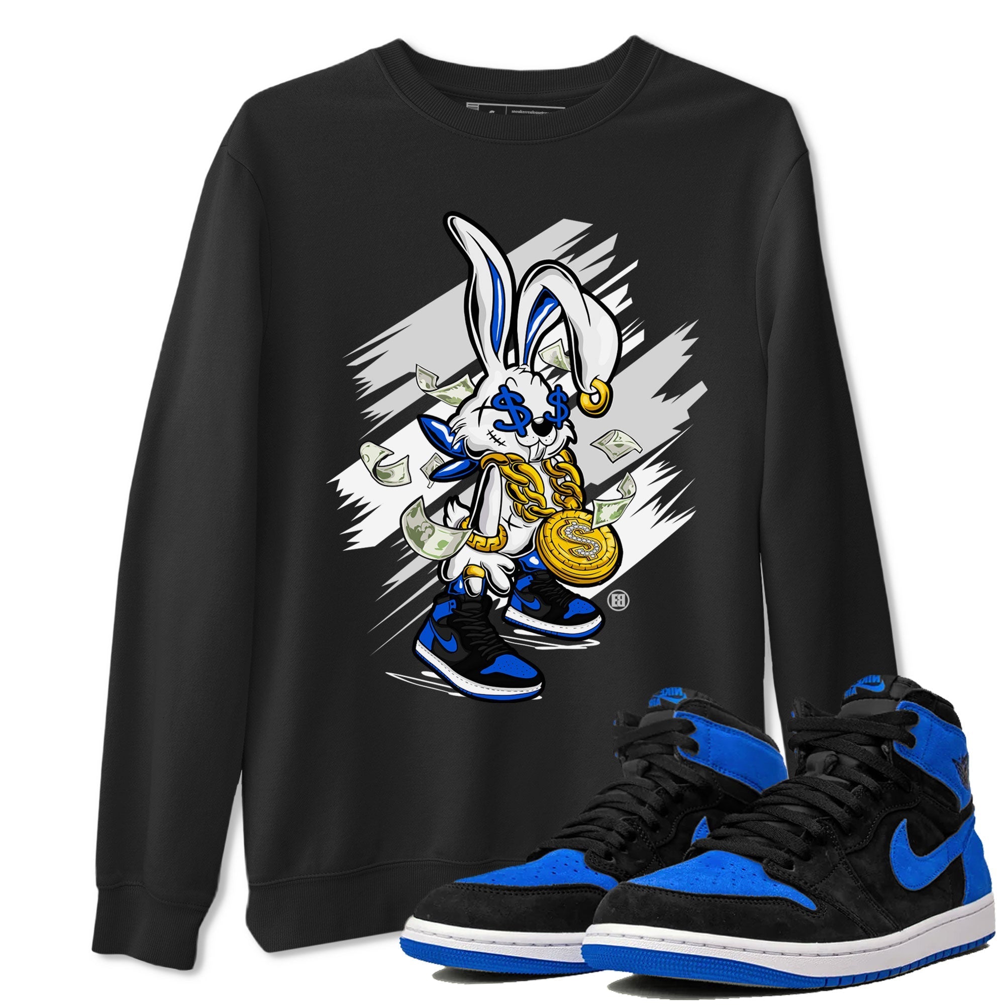 AJ1 Retro Royal Reimagined shirt to match jordans Rich Bunny sneaker tees Air Jordan 1 Royal Reimagined Drip Gear Zones Casual Crew Neck T-Shirt Unisex Black 1 T-Shirt