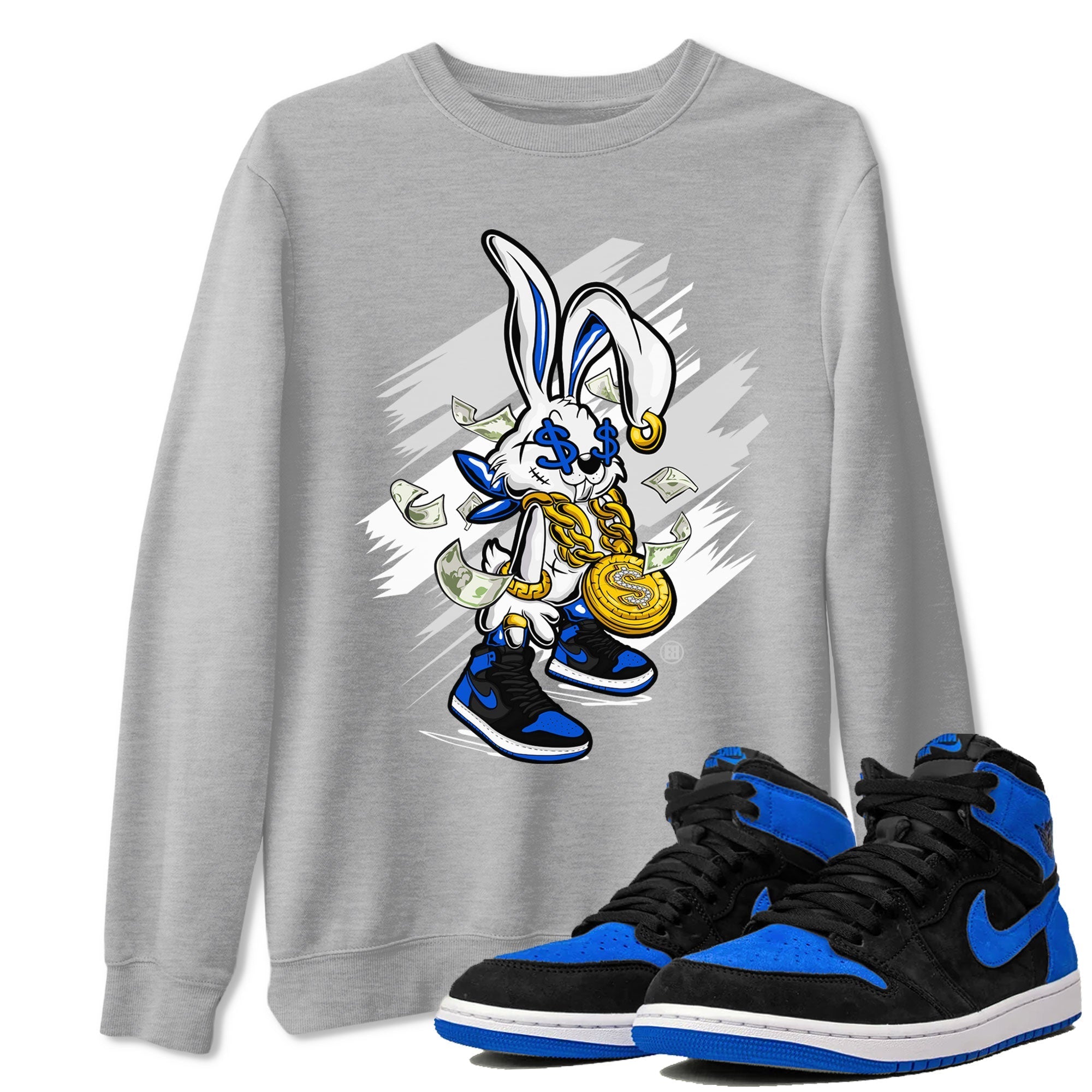 AJ1 Retro Royal Reimagined shirt to match jordans Rich Bunny sneaker tees Air Jordan 1 Royal Reimagined Drip Gear Zones Casual Crew Neck T-Shirt Unisex Heather Grey 1 T-Shirt