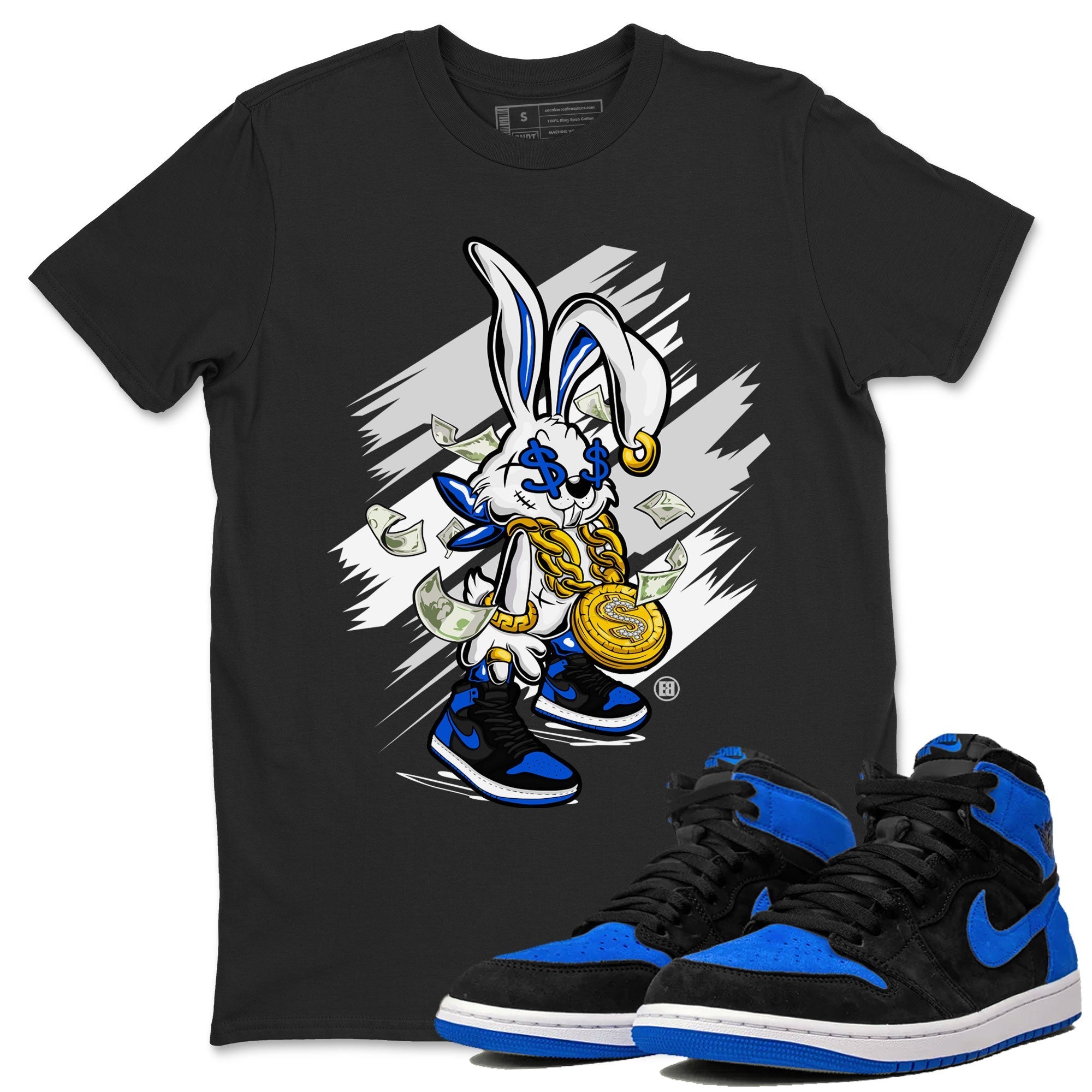 AJ1 Retro Royal Reimagined shirt to match jordans Rich Bunny sneaker tees Air Jordan 1 Royal Reimagined Drip Gear Zones Casual Crew Neck T-Shirt Unisex Black 1 T-Shirt