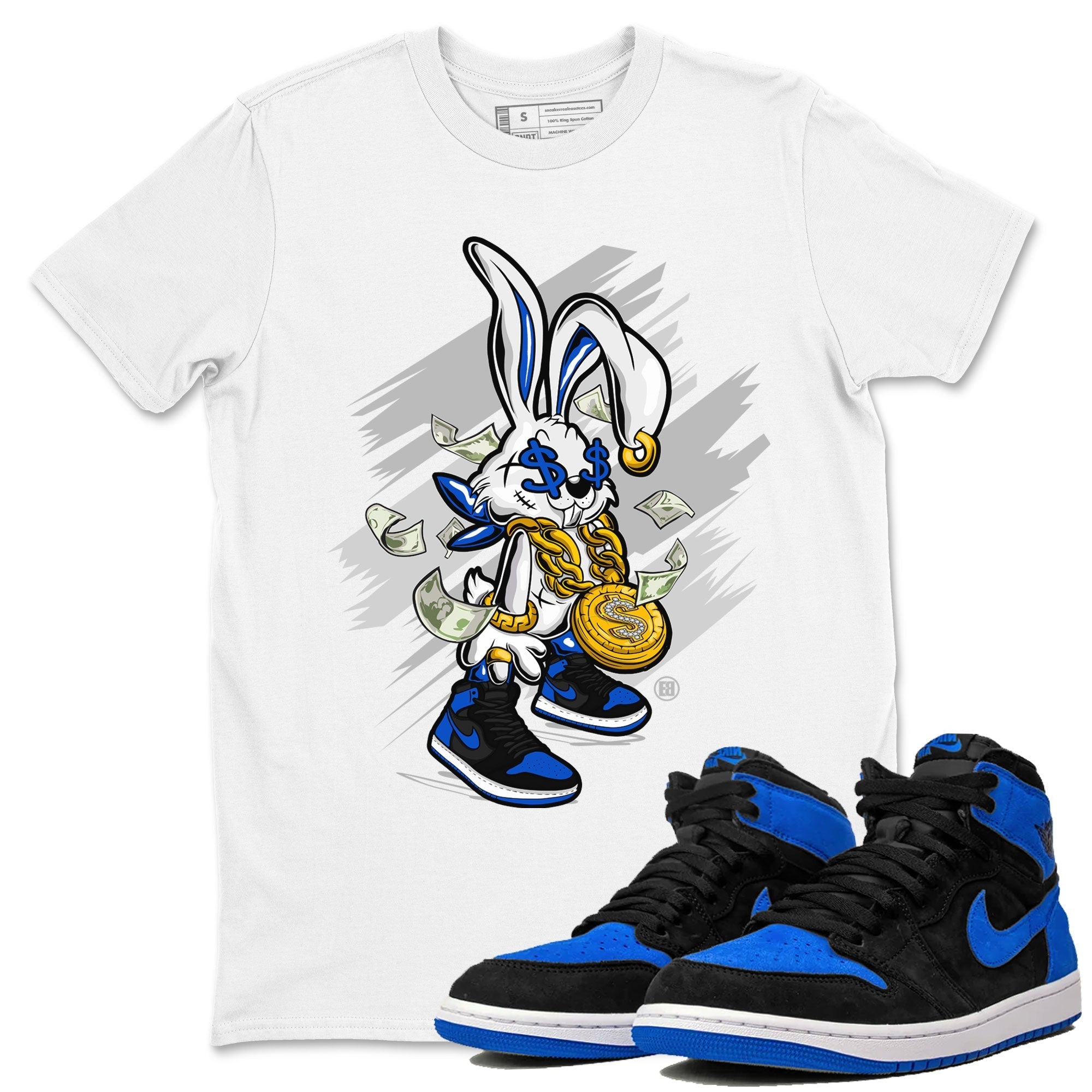 AJ1 Retro Royal Reimagined shirt to match jordans Rich Bunny sneaker tees Air Jordan 1 Royal Reimagined Drip Gear Zones Casual Crew Neck T-Shirt Unisex White 1 T-Shirt