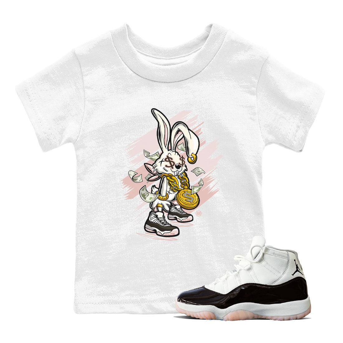 Air Jordan 11 Neapolitan shirt to match jordans Rich Bunny sneaker matching t-shirts and clothing Air Jordan 11 Neapolitan Drip Gear Zone Casual Crew Neck T-Shirt Baby Toddler White 1 T-Shirt
