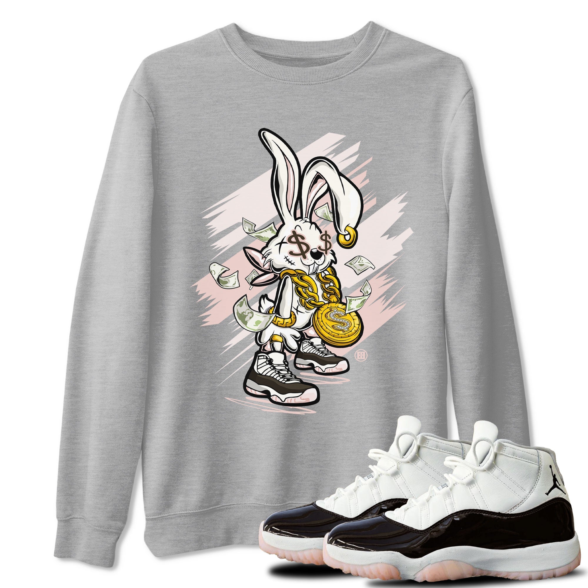 Air Jordan 11 Neapolitan shirt to match jordans Rich Bunny sneaker matching t-shirts and clothing Air Jordan 11 Neapolitan Drip Gear Zone Casual Crew Neck T-Shirt Unisex Heather Grey 1 T-Shirt