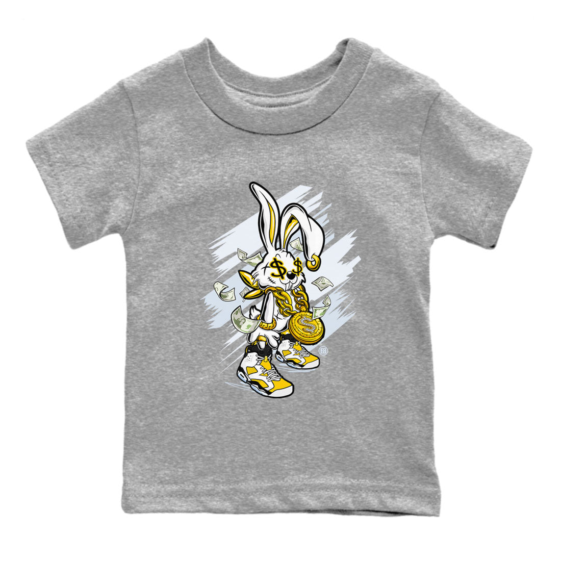 Air Jordan 6 Yellow Ochre shirt to match jordans Rich Bunny special sneaker matching tees AJ6 Yellow Ochre Drip Gear Zone Brand Baby Toddler Heather Grey 2 T-Shirt