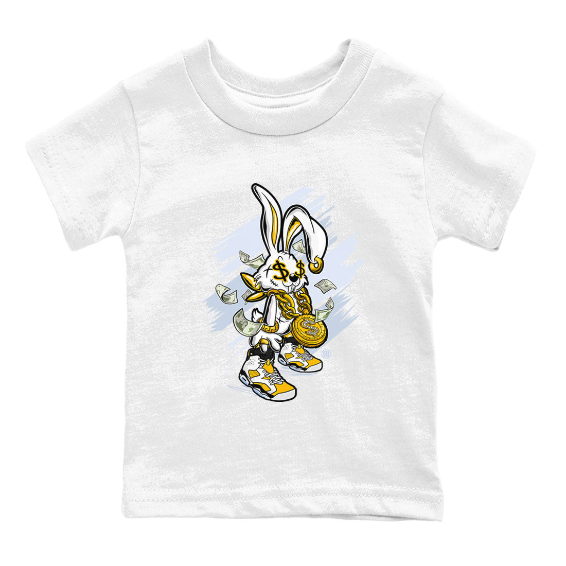 Air Jordan 6 Yellow Ochre shirt to match jordans Rich Bunny special sneaker matching tees AJ6 Yellow Ochre Drip Gear Zone Brand Baby Toddler White 2 T-Shirt