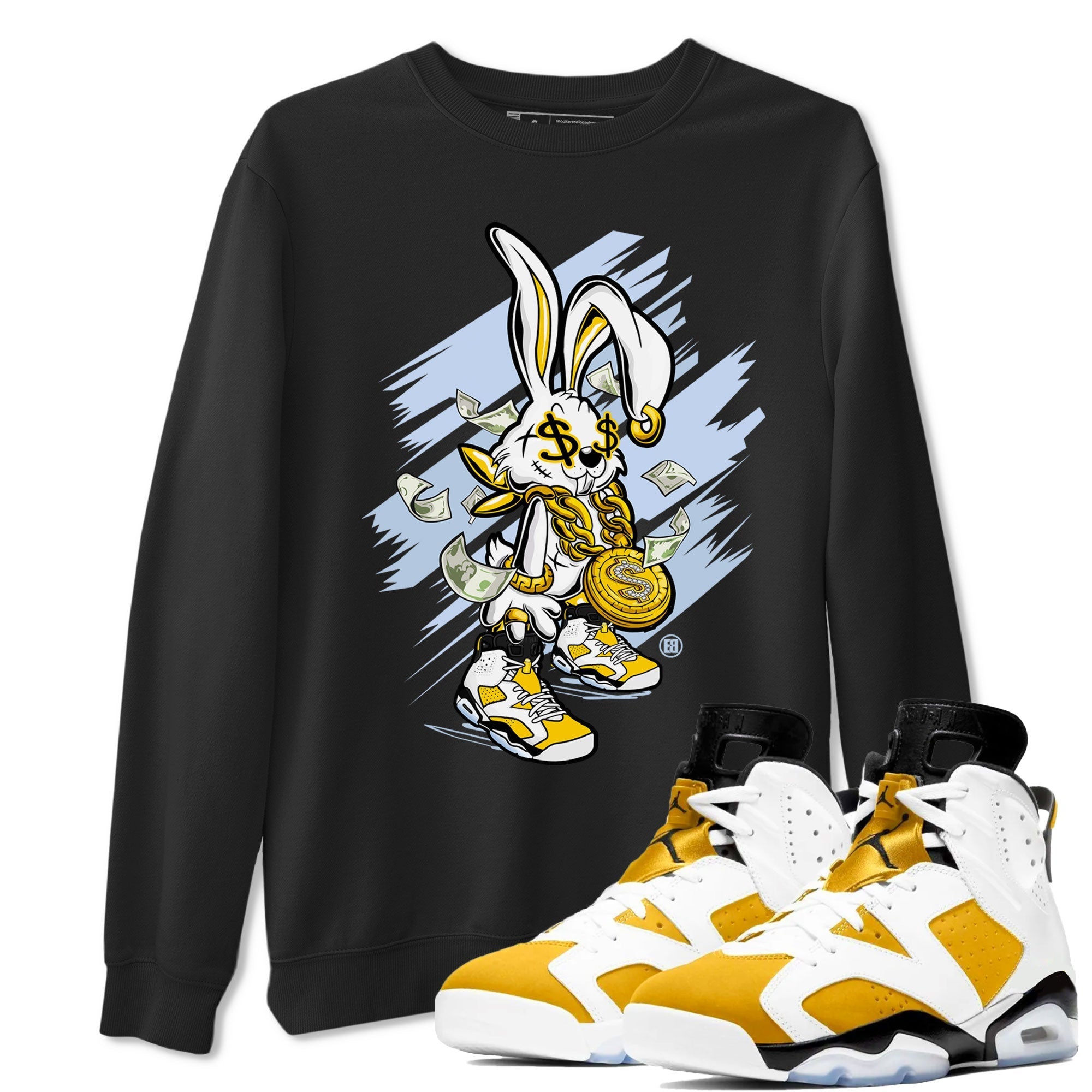 Air Jordan 6 Yellow Ochre shirt to match jordans Rich Bunny special sneaker matching tees AJ6 Yellow Ochre Drip Gear Zone Brand Unisex Black 1 T-Shirt