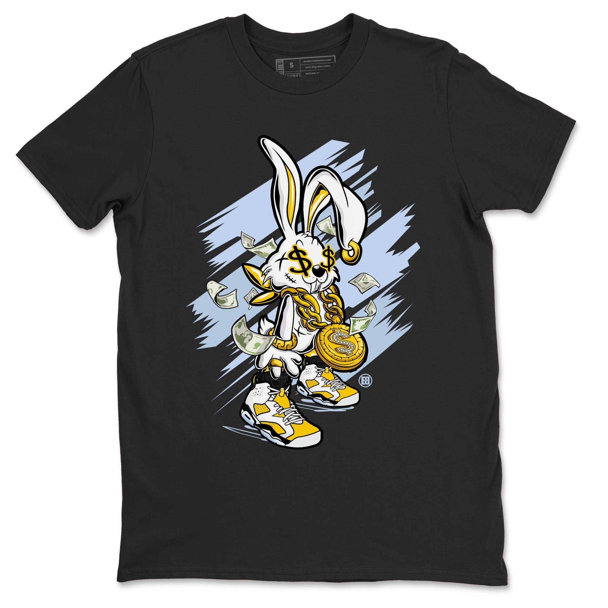 Air Jordan 6 Yellow Ochre shirt to match jordans Rich Bunny special sneaker matching tees AJ6 Yellow Ochre Drip Gear Zone Brand Unisex Black 2 T-Shirt