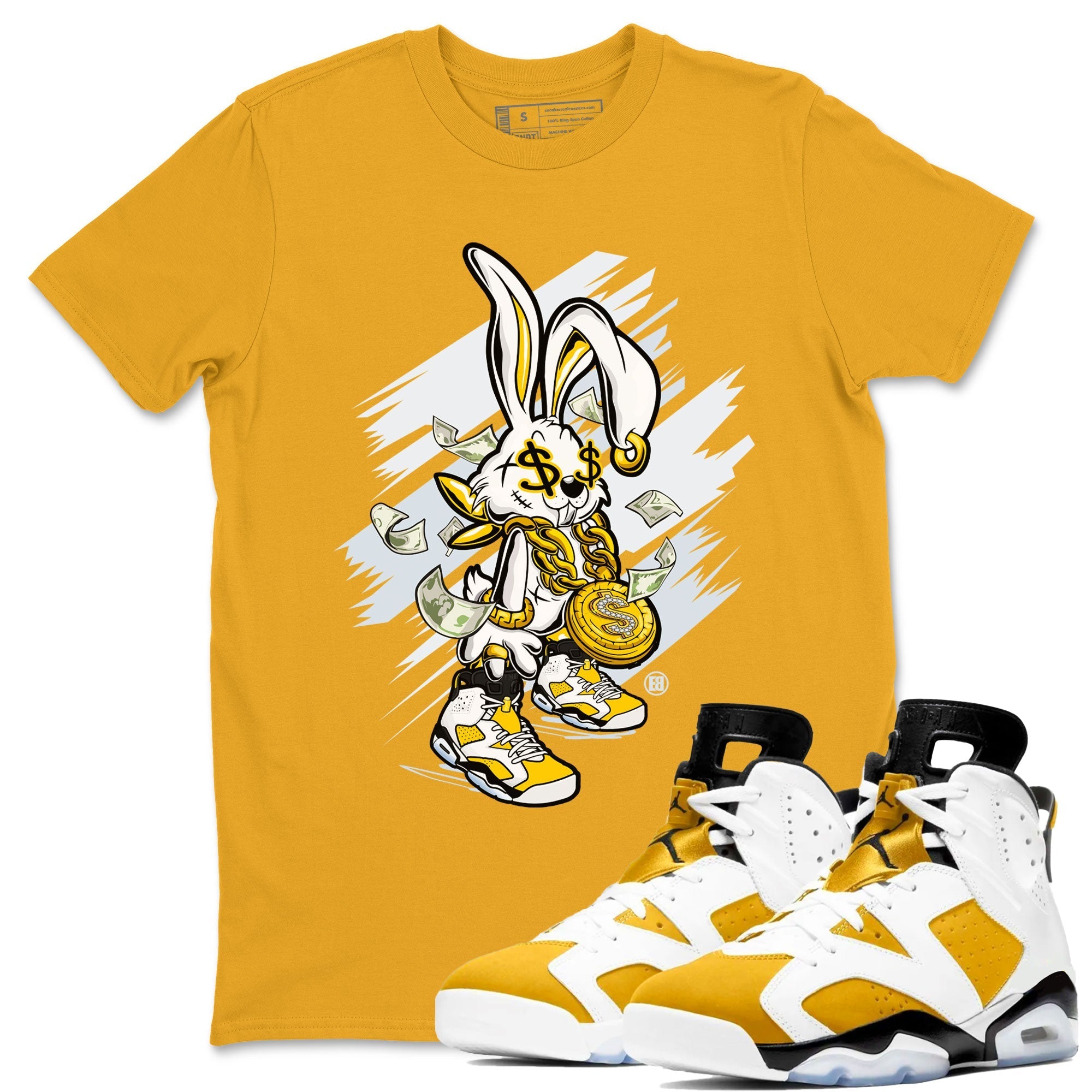Air Jordan 6 Yellow Ochre shirt to match jordans Rich Bunny special sneaker matching tees AJ6 Yellow Ochre Drip Gear Zone Brand Unisex Gold 1 T-Shirt