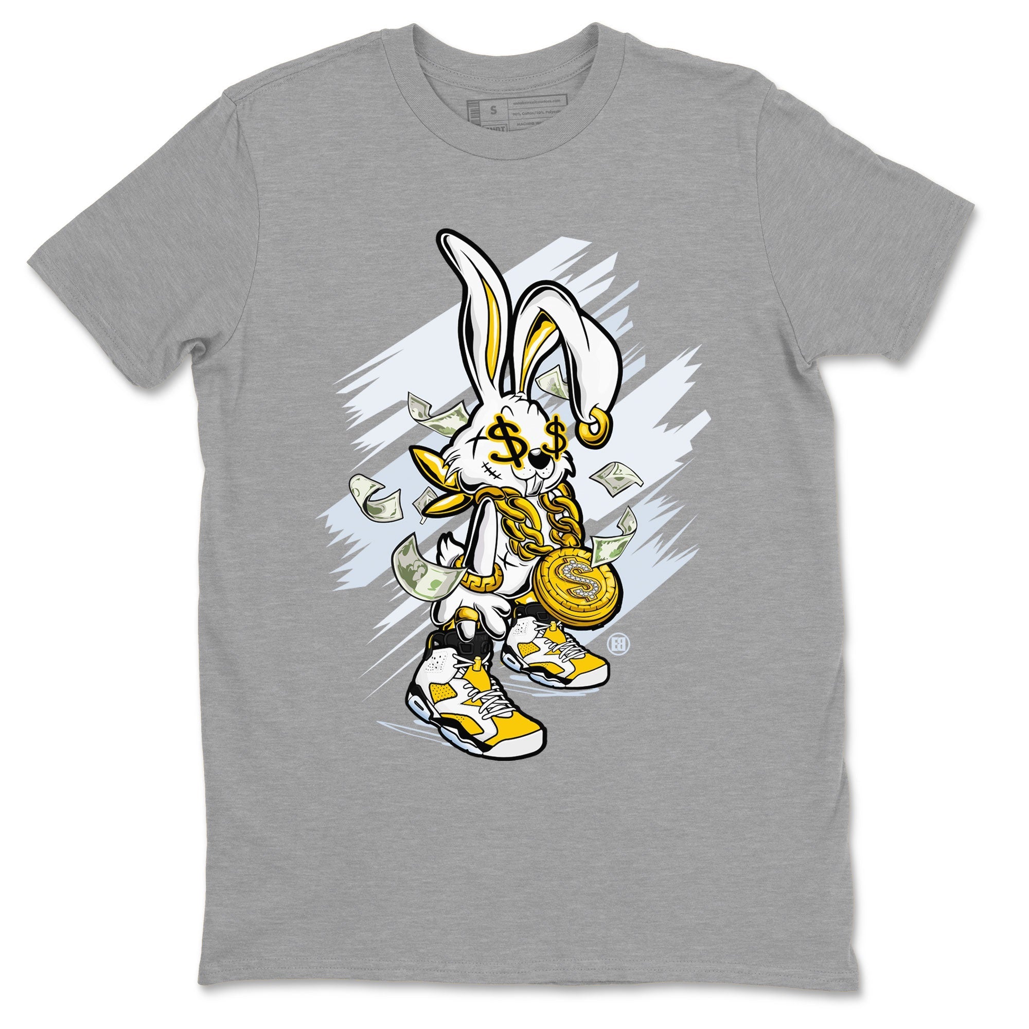 Air Jordan 6 Yellow Ochre shirt to match jordans Rich Bunny special sneaker matching tees AJ6 Yellow Ochre Drip Gear Zone Brand Unisex Heather Grey 2 T-Shirt