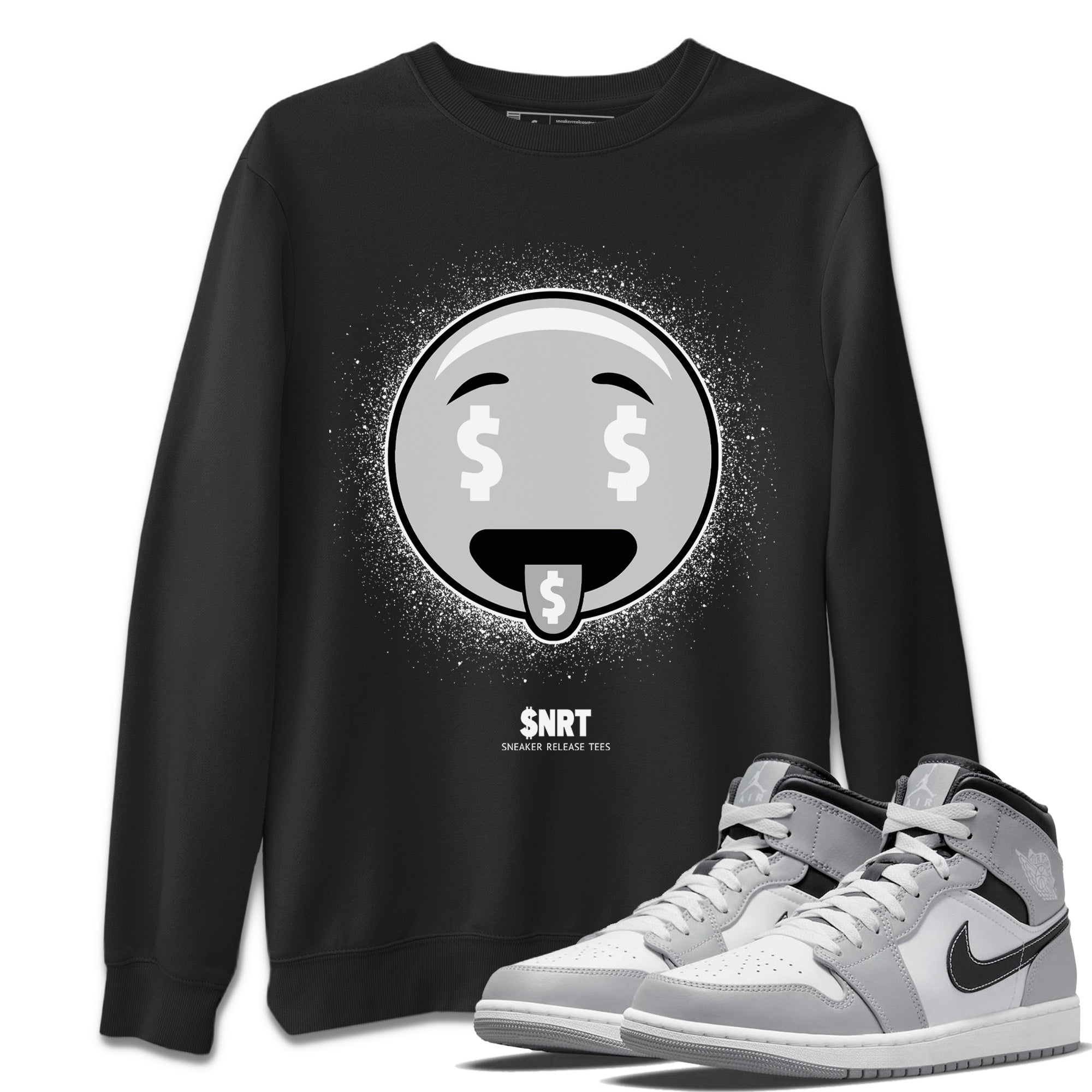 Jordan 1 Light Smoke Grey Sneaker Matching T-Shirt Rich Emoji Sneaker Tees Jordan 1 Light Smoke Grey Sneaker Release Tees Crew Neck Tees