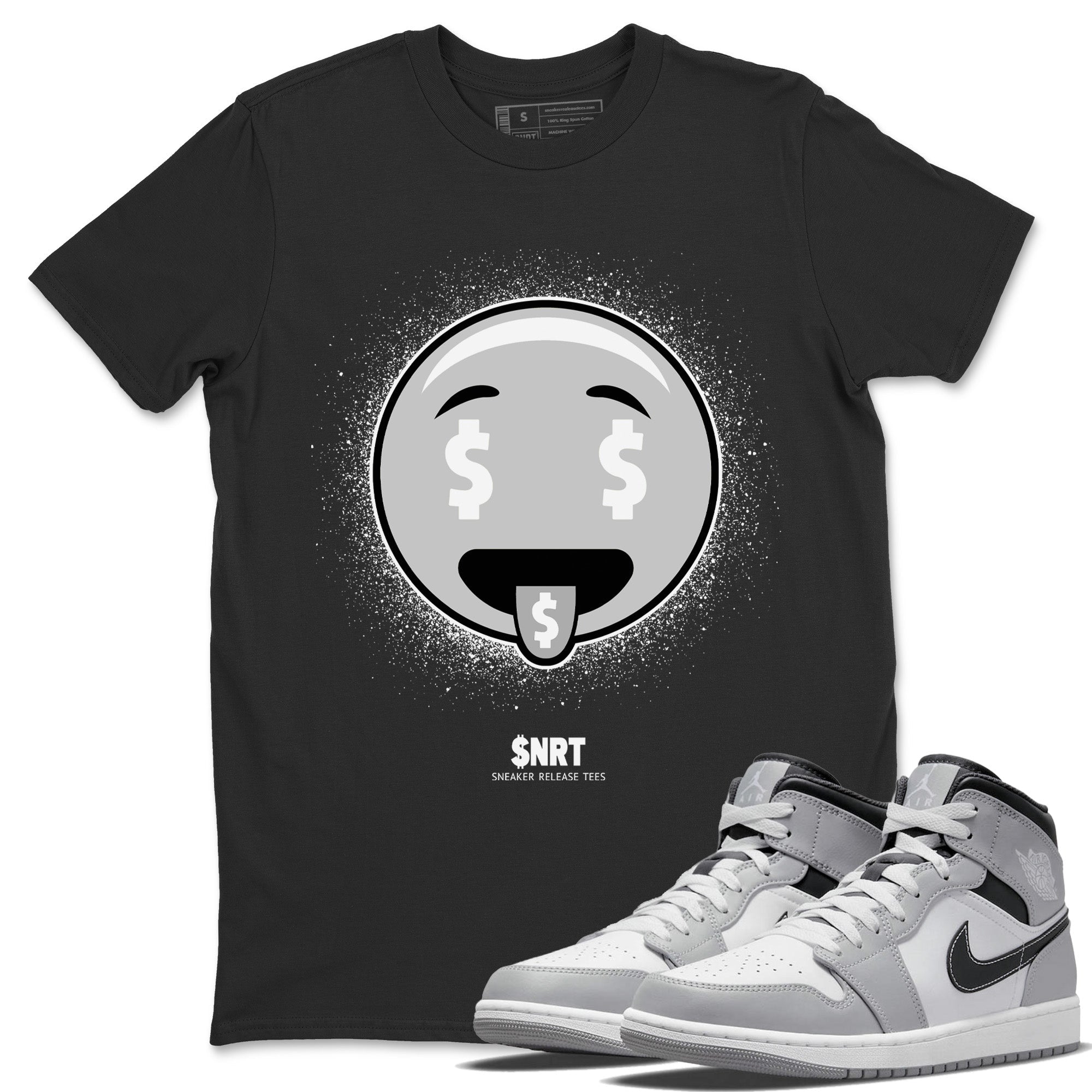 Jordan 1 Light Smoke Grey Sneaker Matching T-Shirt Rich Emoji Sneaker Tees Jordan 1 Light Smoke Grey Sneaker Release Tees Crew Neck Tees