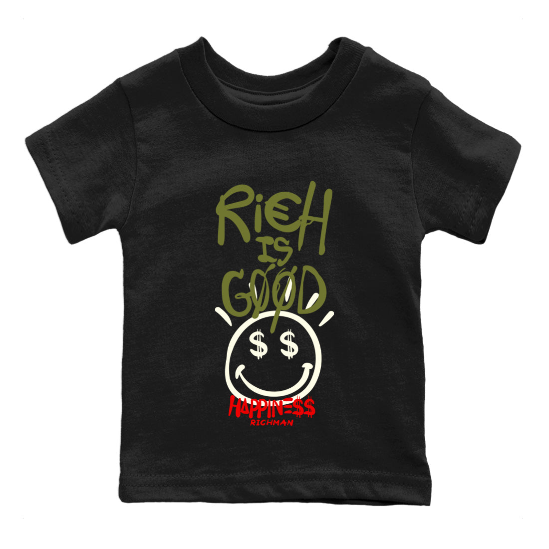 Jordan 1 Travis Scott Olive Sneaker Matching T-Shirt Rich Is Good Sneaker Tees Jordan 1 Travis Scott Olive Sneaker Release Tees Kids Shirts