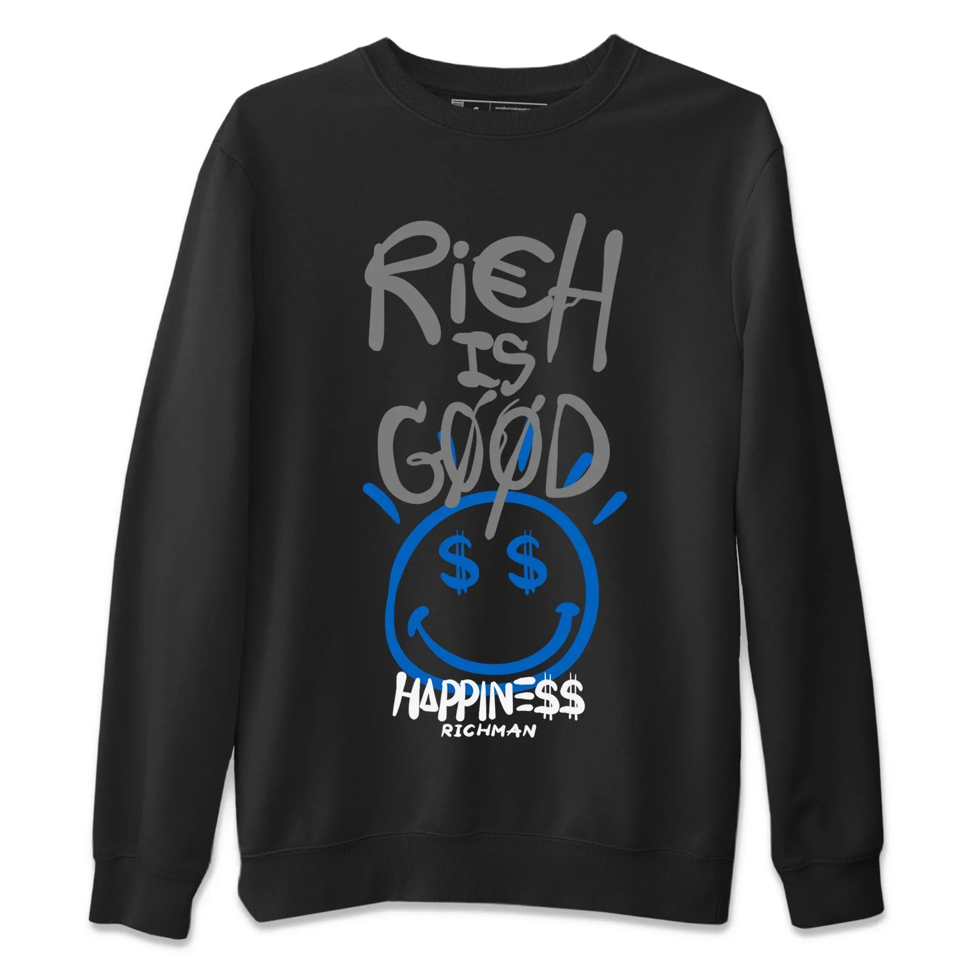 Jordan 1 True Blue Sneaker Matching T-Shirt Rich Is Good Sneaker Tees Jordan 1 True Blue Sneaker Release Tees Crew Neck Tees