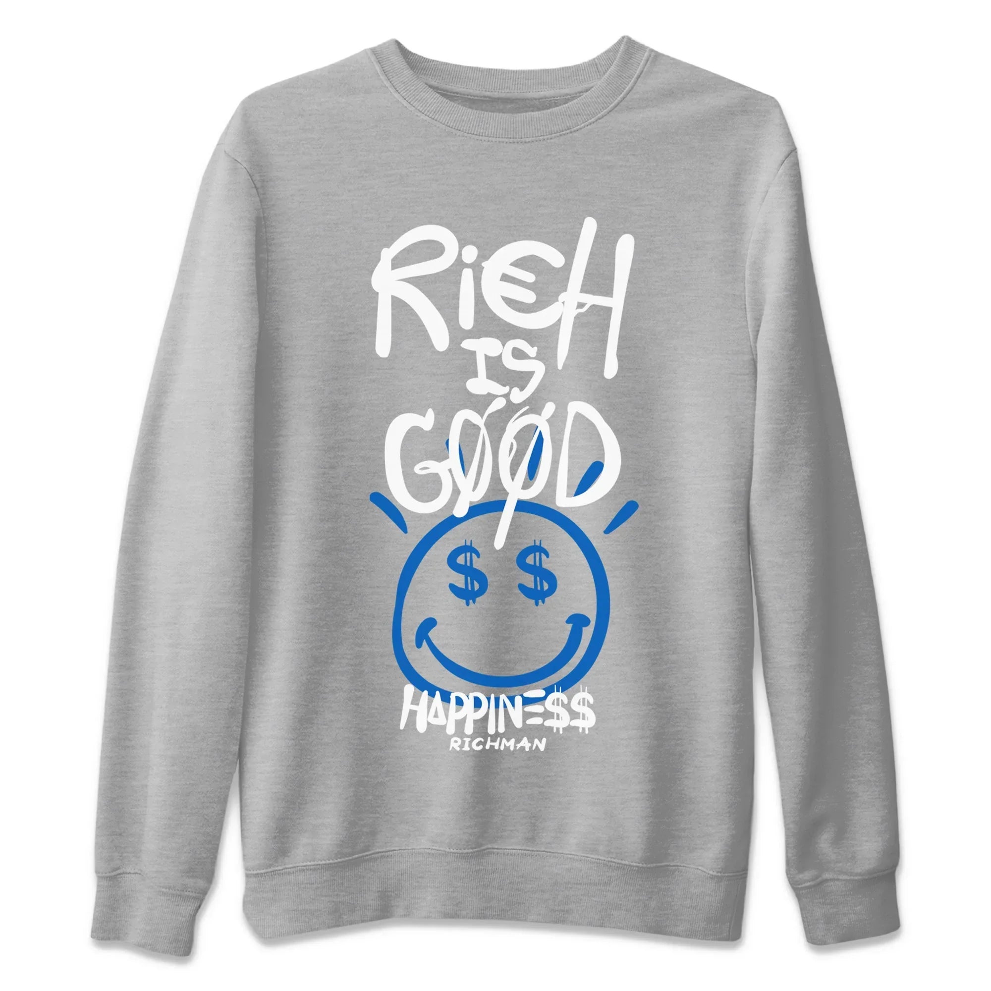 Jordan 1 True Blue Sneaker Matching T-Shirt Rich Is Good Sneaker Tees Jordan 1 True Blue Sneaker Release Tees Crew Neck Tees