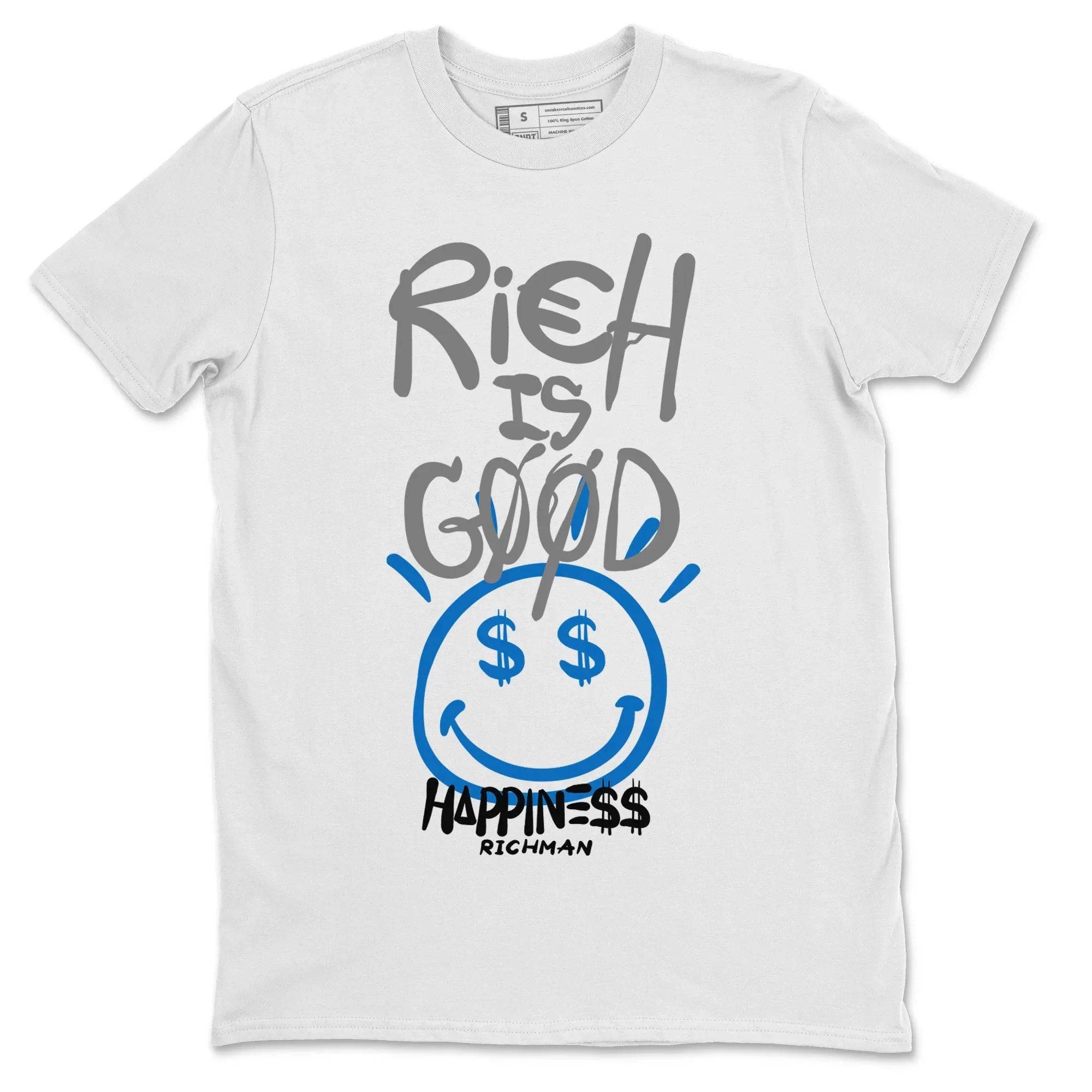 Jordan 1 True Blue Sneaker Matching T-Shirt Rich Is Good Sneaker Tees Jordan 1 True Blue Sneaker Release Tees Crew Neck Tees