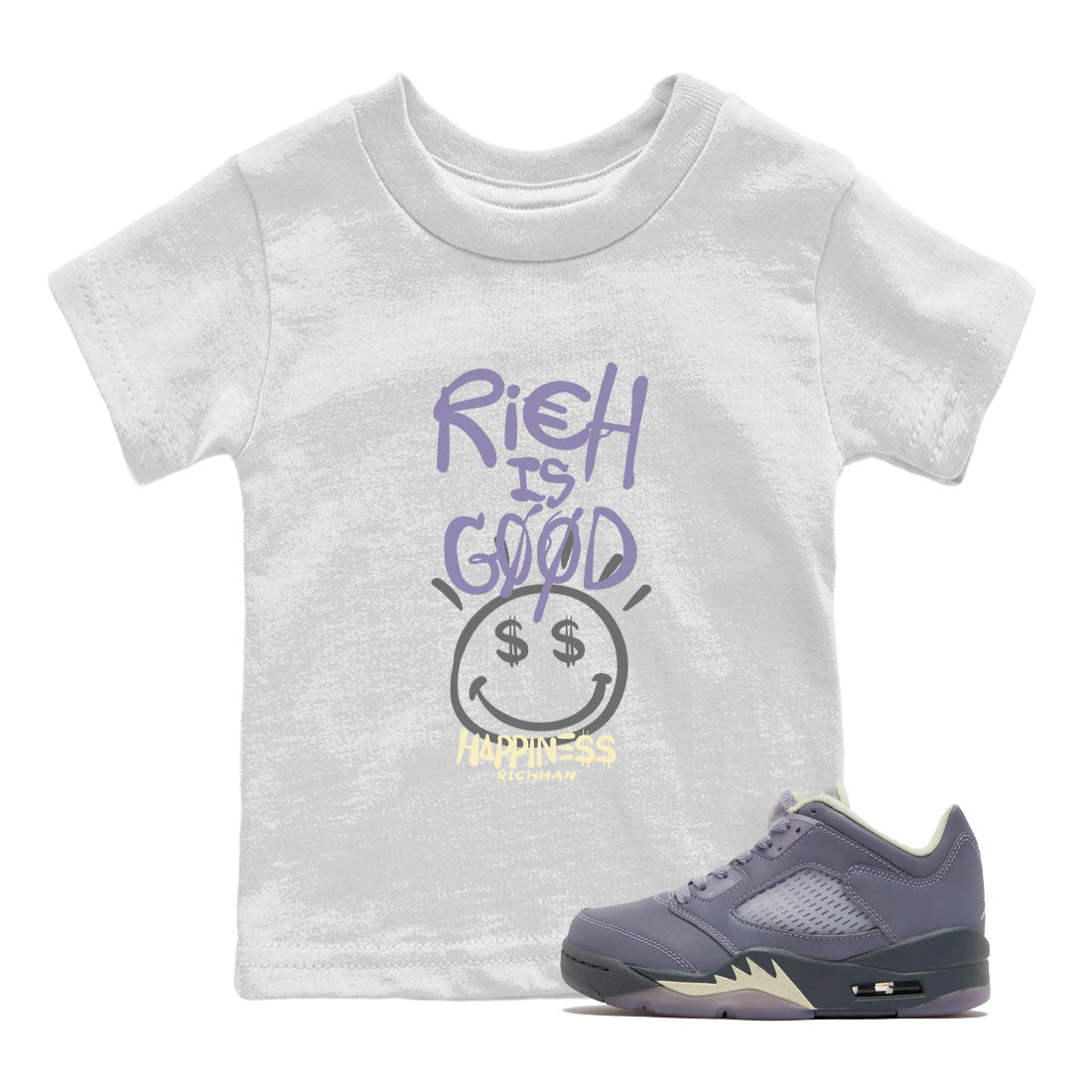 Air Jordan 5 Indigo Haze Sneaker Match Tees Rich Is Good 5s Indigo Haze Tee Sneaker Release Tees Kids Shirts White 1