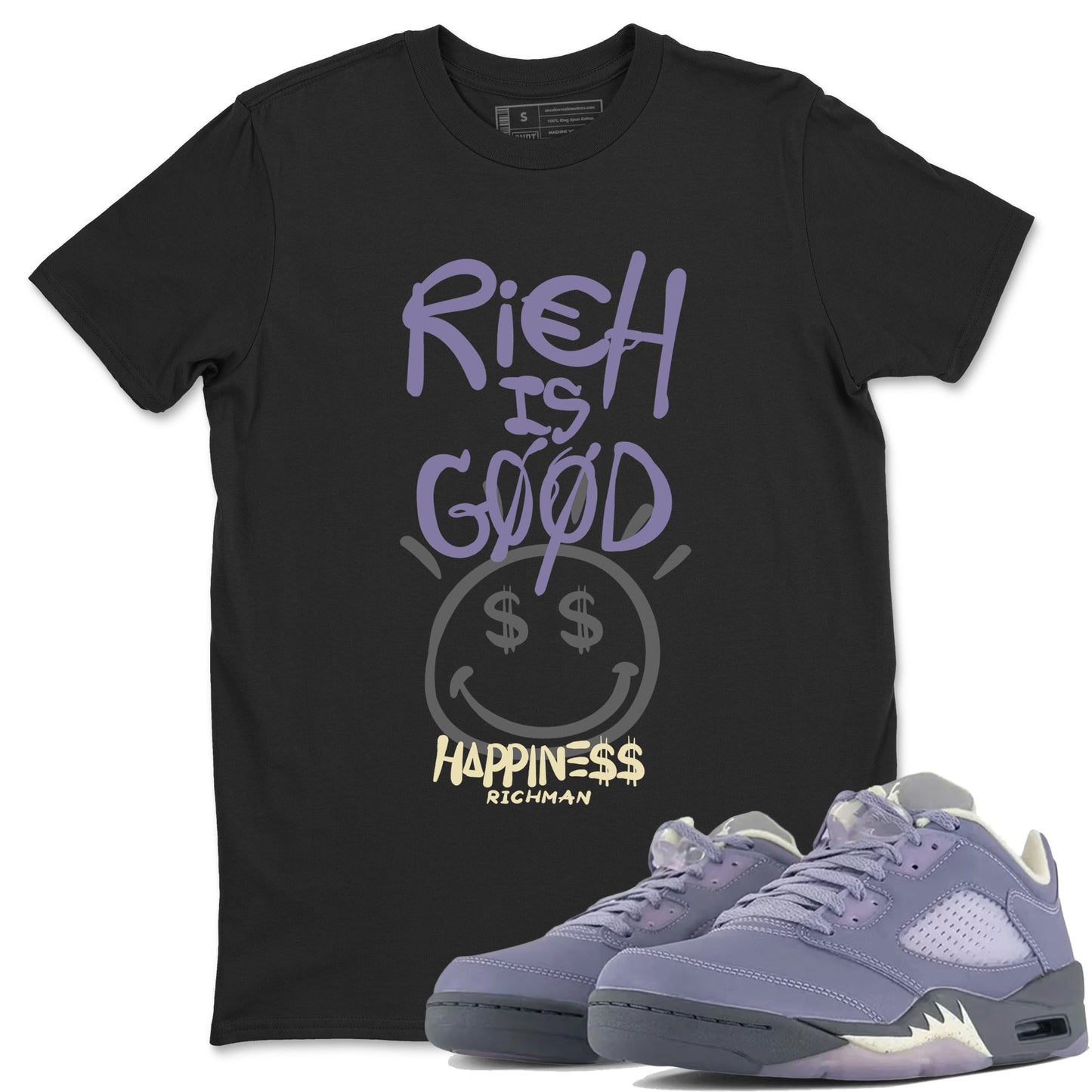 Air Jordan 5 Indigo Haze Sneaker Match Tees Rich Is Good 5s Indigo Haze Tee Sneaker Release Tees Unisex Shirts Black 1