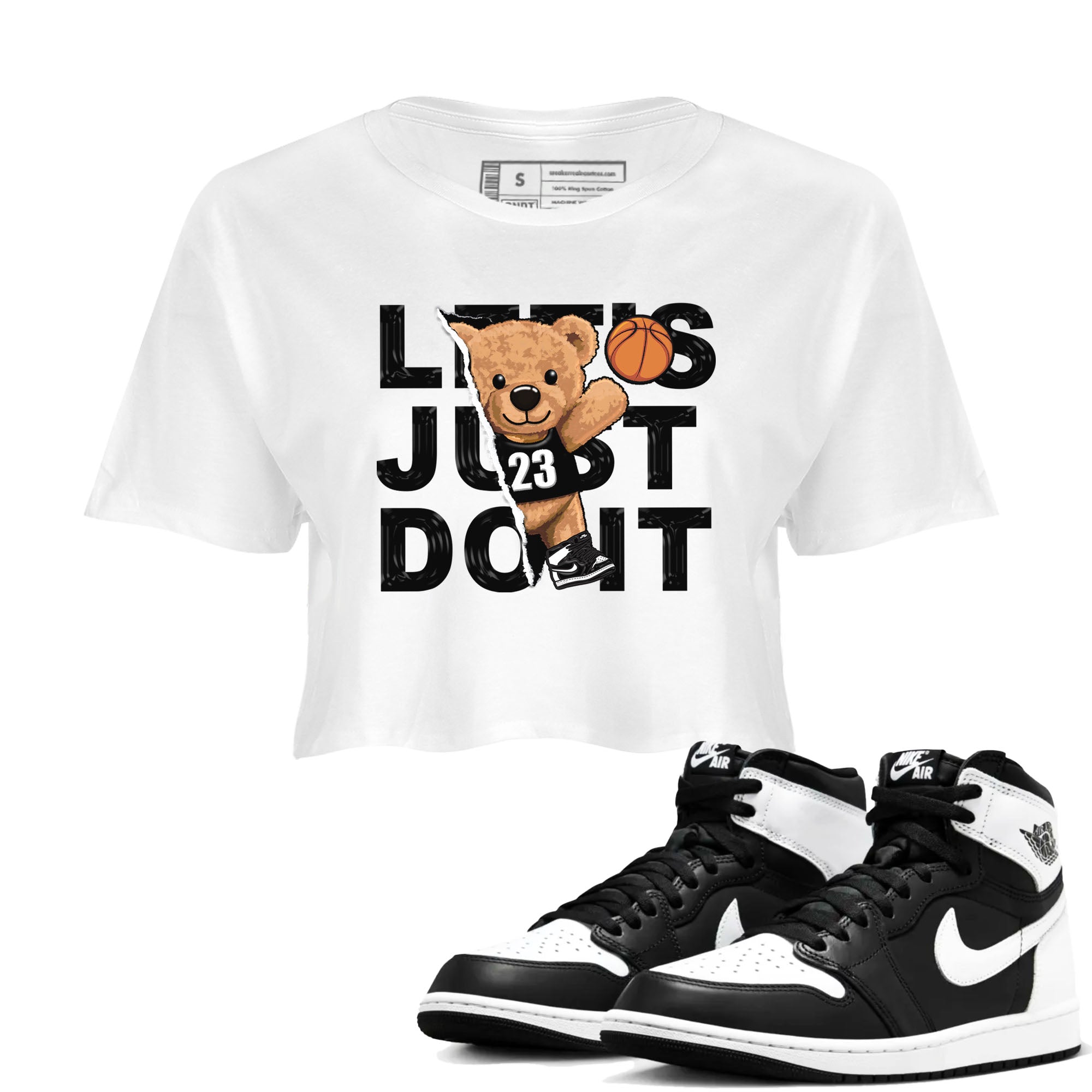 1s Black White shirt to match jordans Rip Out Bear sneaker tees Air Jordan 1 Black White Drip Gear Zone White 1 crop length shirt