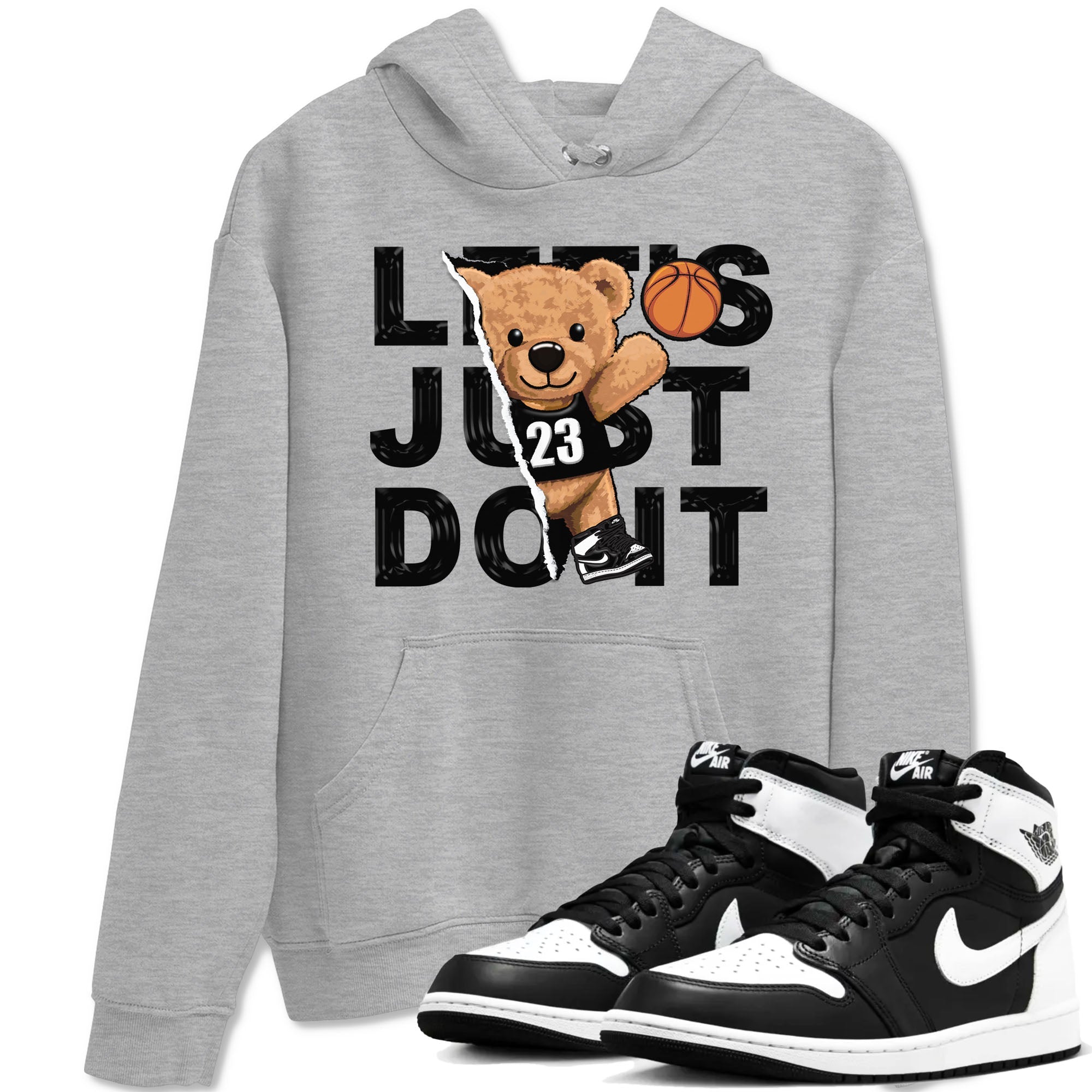 1s Black White shirt to match jordans Rip Out Bear sneaker tees Air Jordan 1 Black White Drip Gear Zone unisex cotton Heather Grey 1 crew neck shirt