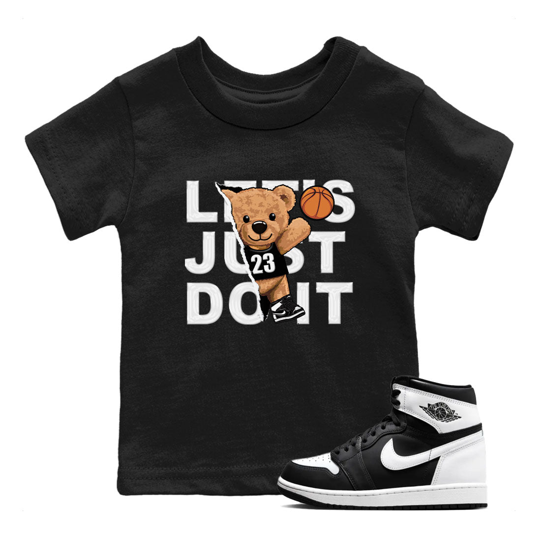 1s Black White shirt to match jordans Rip Out Bear sneaker tees Air Jordan 1 Black White Drip Gear Zone baby toddler Black 1 cotton Shirt