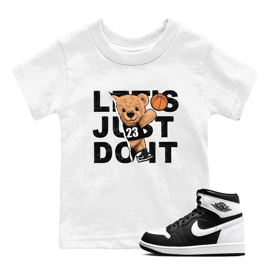 1s Black White shirt to match jordans Rip Out Bear sneaker tees Air Jordan 1 Black White Drip Gear Zone baby toddler White 1 cotton Shirt