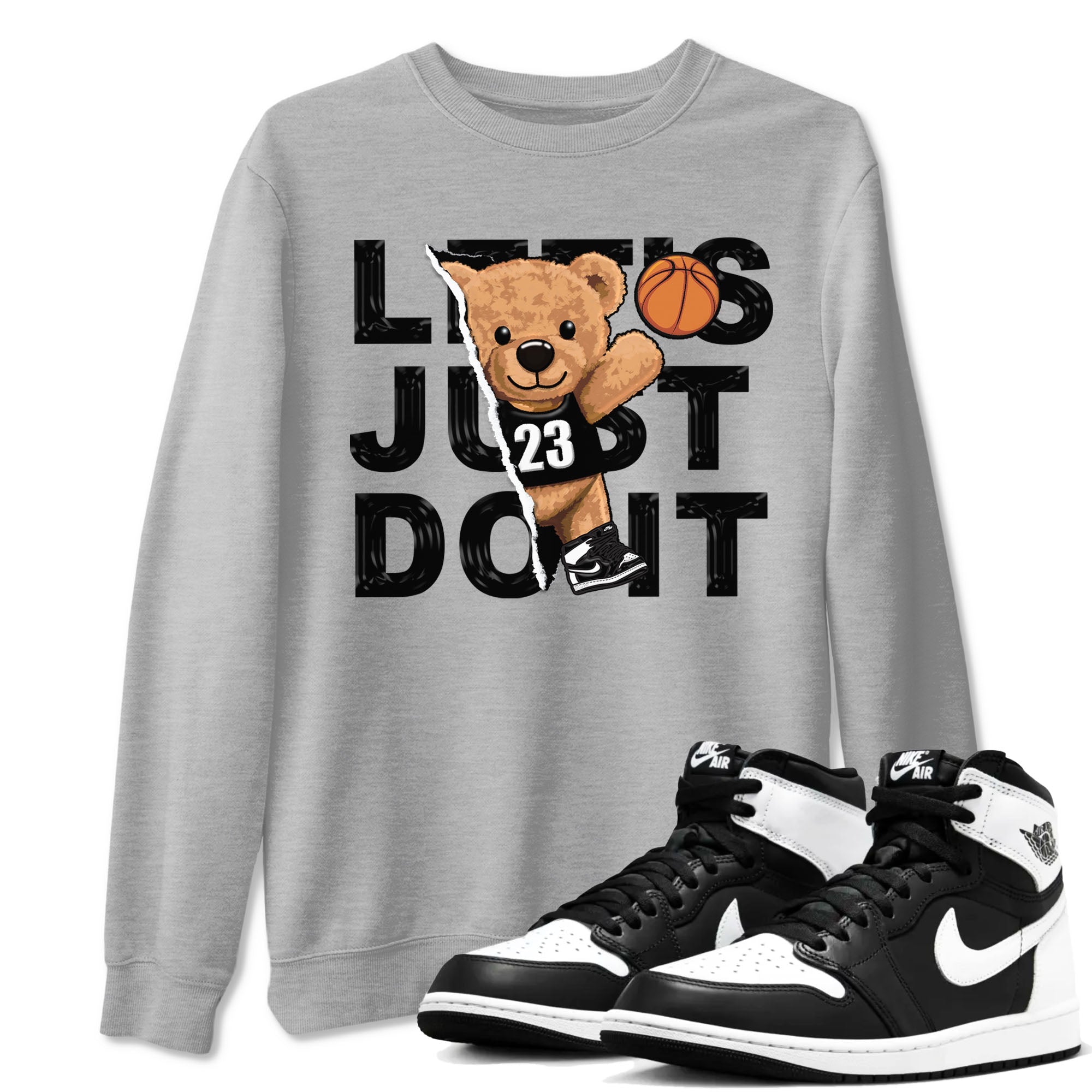 1s Black White shirt to match jordans Rip Out Bear sneaker tees Air Jordan 1 Black White Drip Gear Zone unisex cotton Heather Grey 1 crew neck shirt