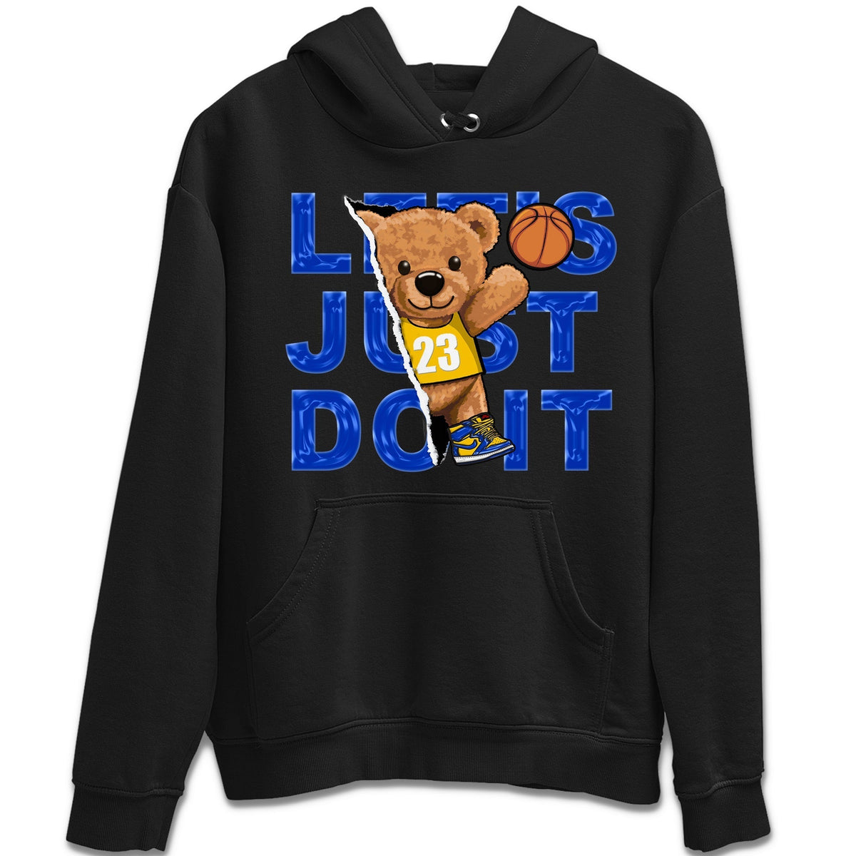 Jordan 1 Game Royal and Varsity Maize Sneaker Matching T-Shirt Rip Out Bear Sneaker Tees Jordan 1 Game Royal and Varsity Maize Sneaker Release Tees Crew Neck Tees