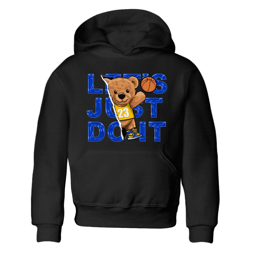 Jordan 1 Game Royal and Varsity Maize Sneaker Matching T-Shirt Rip Out Bear Sneaker Tees Jordan 1 Game Royal and Varsity Maize Sneaker Release Tees Kids Shirts