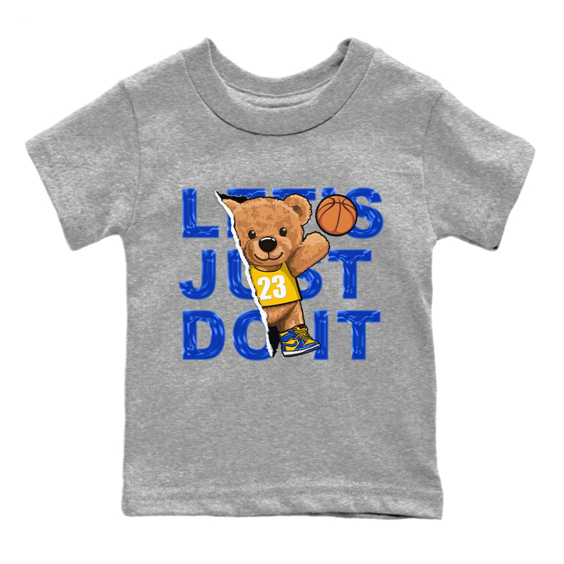 Jordan 1 Game Royal and Varsity Maize Sneaker Matching T-Shirt Rip Out Bear Sneaker Tees Jordan 1 Game Royal and Varsity Maize Sneaker Release Tees Kids Shirts