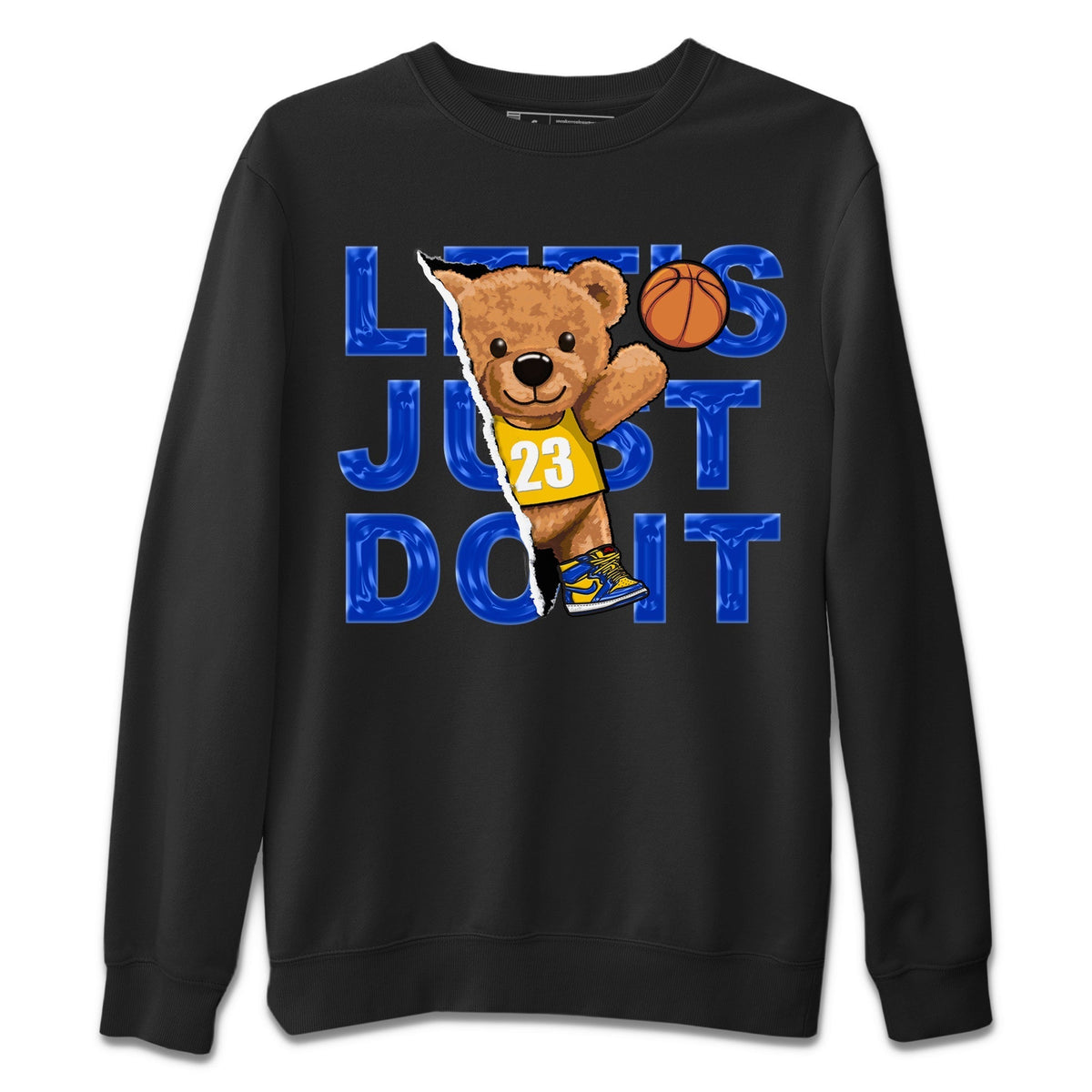 Jordan 1 Game Royal and Varsity Maize Sneaker Matching T-Shirt Rip Out Bear Sneaker Tees Jordan 1 Game Royal and Varsity Maize Sneaker Release Tees Crew Neck Tees