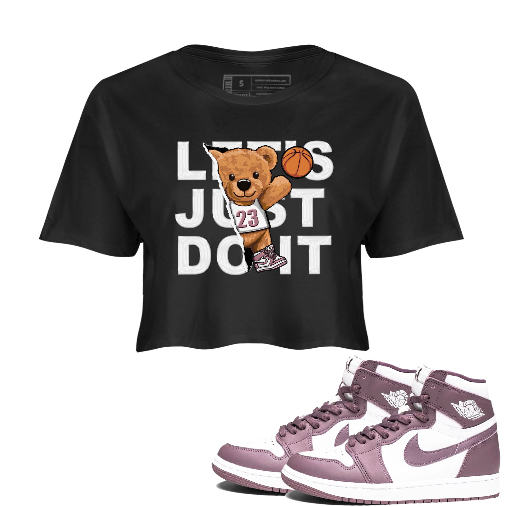 Air Jordan 1 Mauve shirt to match jordans Rip Out Bear sneaker tees AJ1 Mauve Drip Gear Zone Sneaker Matching Clothing Brand Black 1 Crop T-Shirt