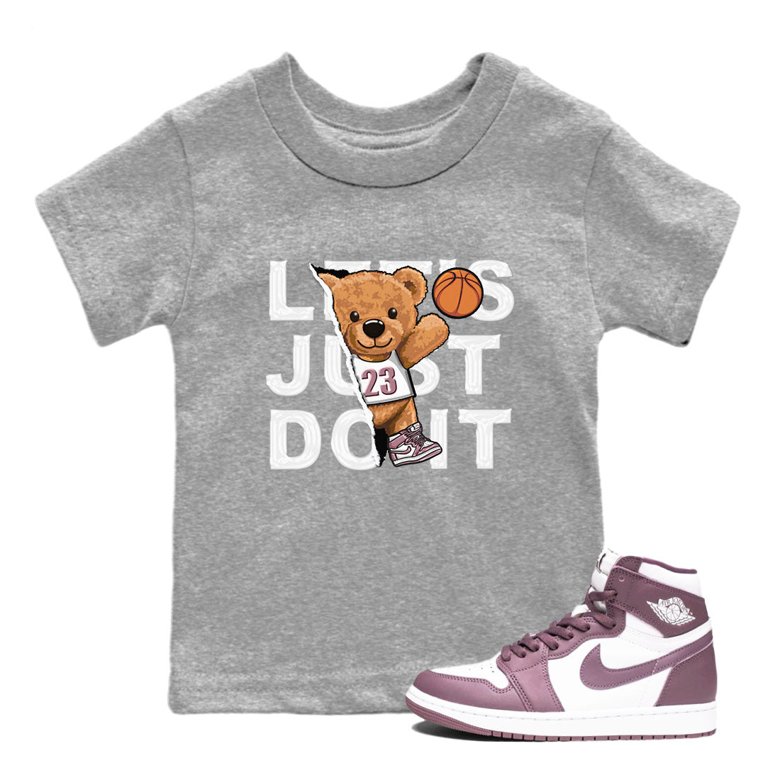Air Jordan 1 Mauve shirt to match jordans Rip Out Bear sneaker tees AJ1 Mauve Drip Gear Zone Sneaker Matching Clothing Brand Baby Toddler Heather Grey 1 T-Shirt