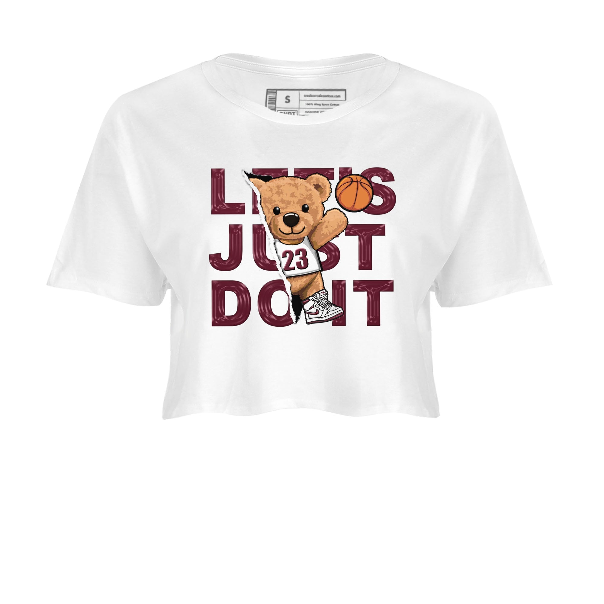AJ1 Metalic Burgundy shirt to match jordans Rip Out Bear sneaker tees Air Jordan 1 Metalic Burgundy Drip Gear Zone White 2 crop length shirt
