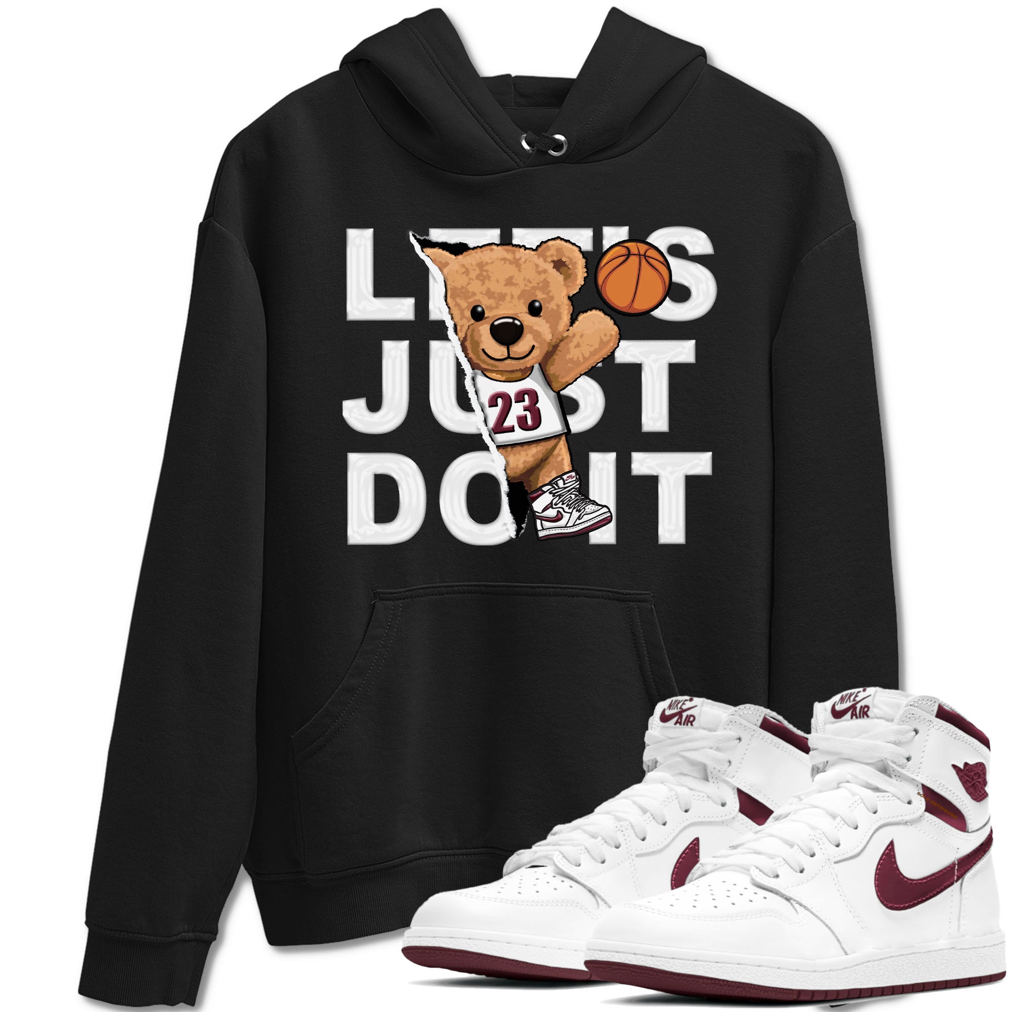 AJ1 Metalic Burgundy shirt to match jordans Rip Out Bear sneaker tees Air Jordan 1 Metalic Burgundy Drip Gear Zone unisex cotton Black 1 crew neck shirt