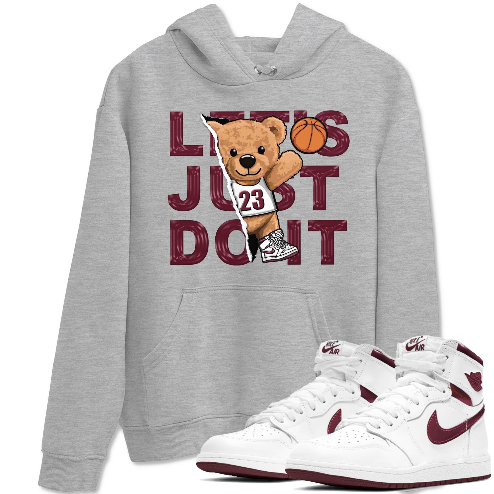 AJ1 Metalic Burgundy shirt to match jordans Rip Out Bear sneaker tees Air Jordan 1 Metalic Burgundy Drip Gear Zone unisex cotton Heather Grey 1 crew neck shirt