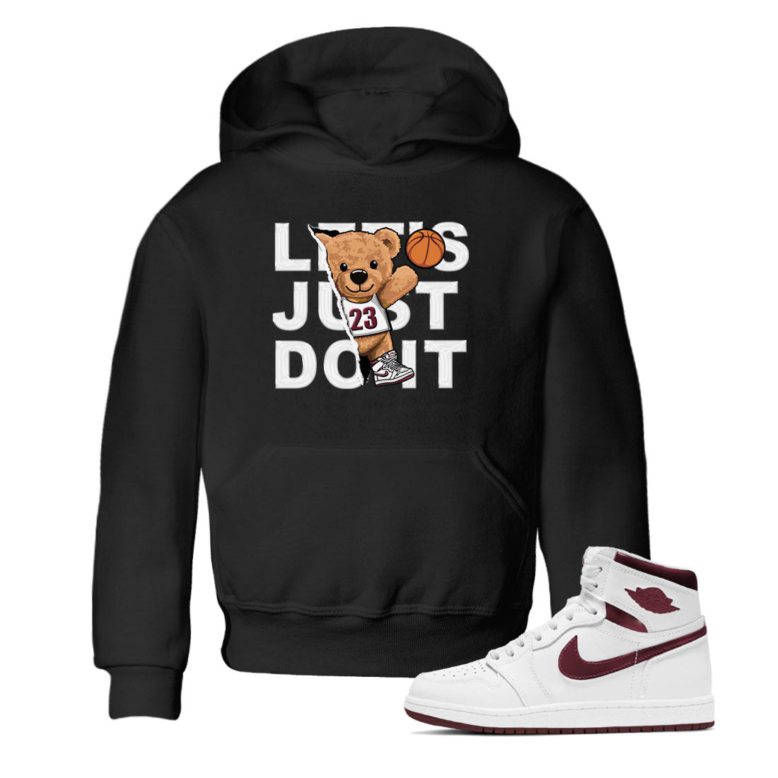 AJ1 Metalic Burgundy shirt to match jordans Rip Out Bear sneaker tees Air Jordan 1 Metalic Burgundy Drip Gear Zone baby toddler Black 1 cotton Shirt
