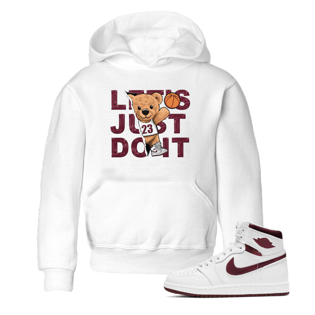 AJ1 Metalic Burgundy shirt to match jordans Rip Out Bear sneaker tees Air Jordan 1 Metalic Burgundy Drip Gear Zone baby toddler White 1 cotton Shirt