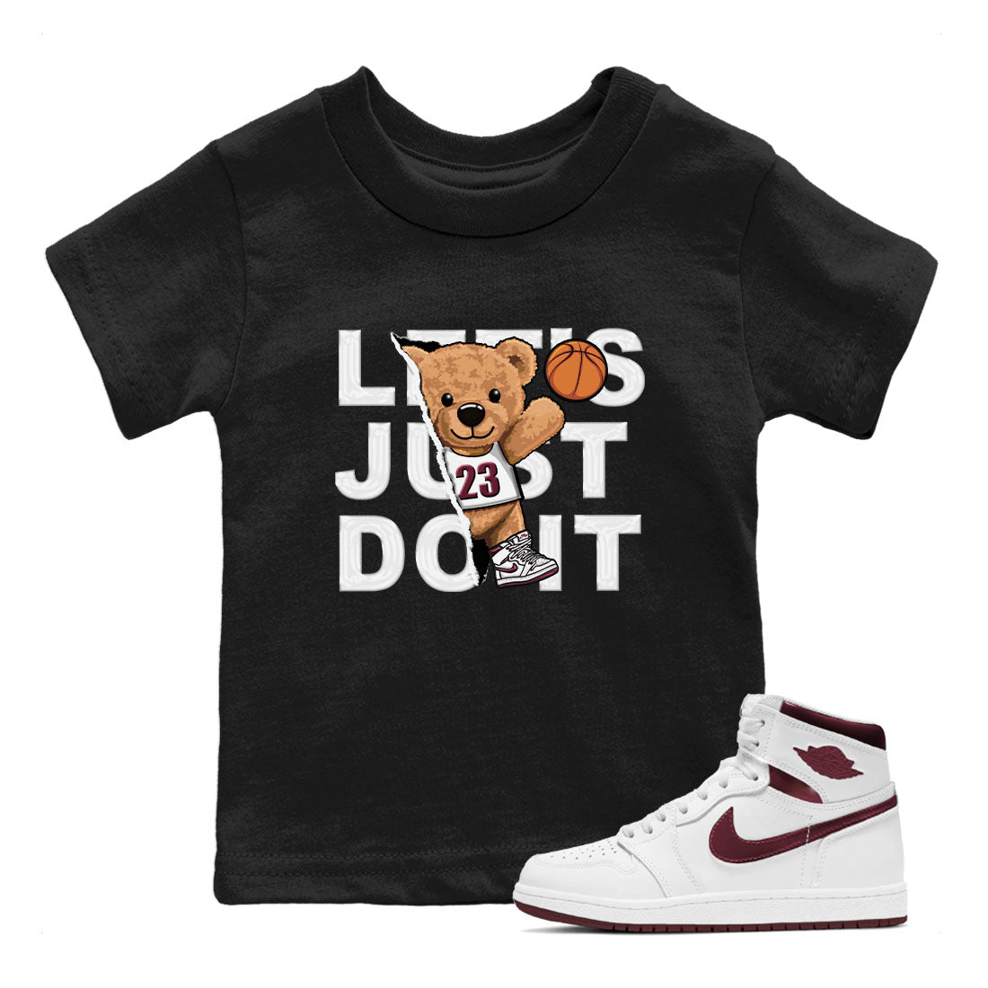 AJ1 Metalic Burgundy shirt to match jordans Rip Out Bear sneaker tees Air Jordan 1 Metalic Burgundy Drip Gear Zone baby toddler Black 1 cotton Shirt