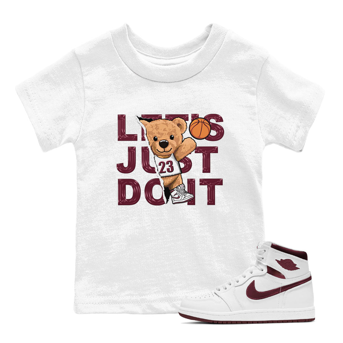 AJ1 Metalic Burgundy shirt to match jordans Rip Out Bear sneaker tees Air Jordan 1 Metalic Burgundy Drip Gear Zone baby toddler White 1 cotton Shirt
