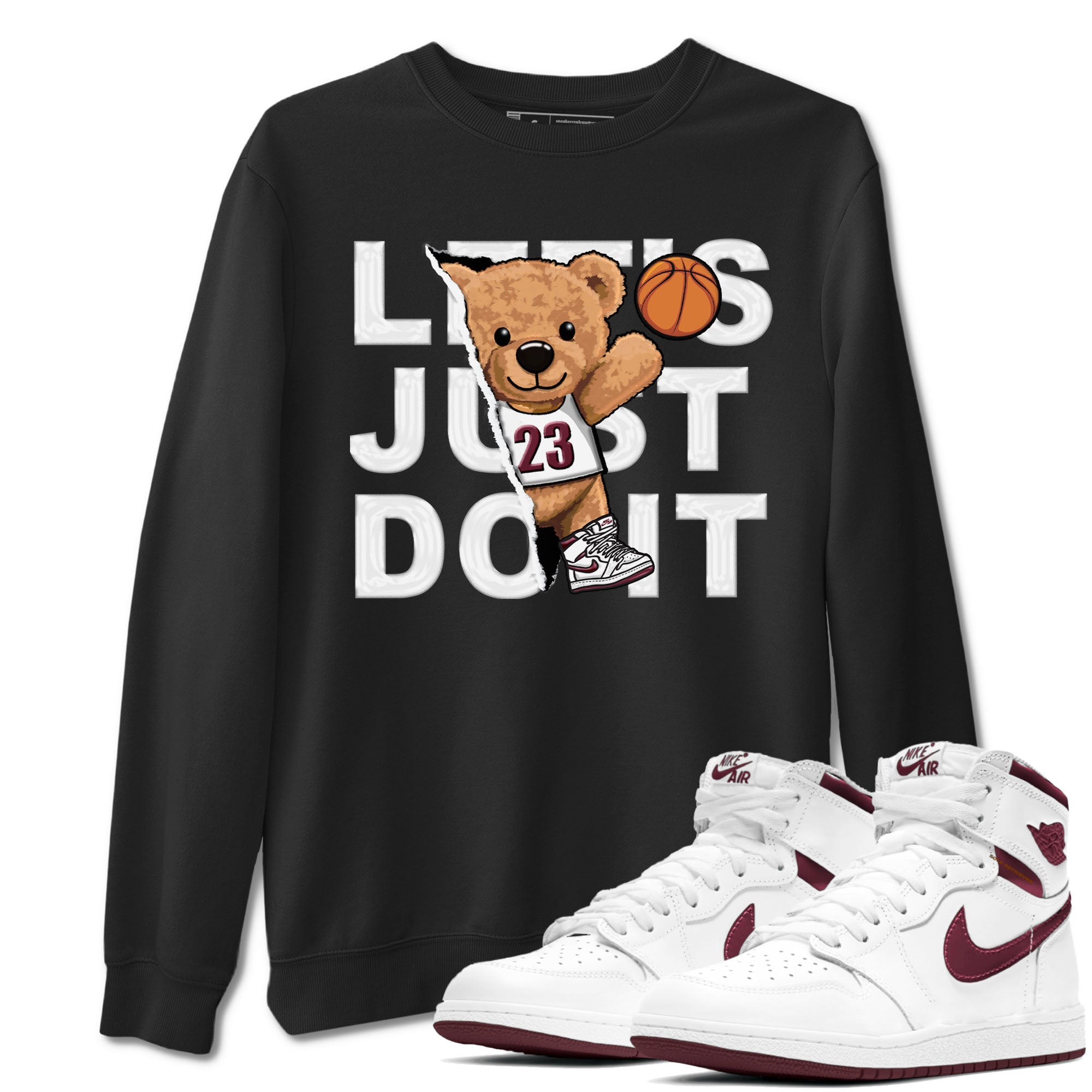 AJ1 Metalic Burgundy shirt to match jordans Rip Out Bear sneaker tees Air Jordan 1 Metalic Burgundy Drip Gear Zone unisex cotton Black 1 crew neck shirt