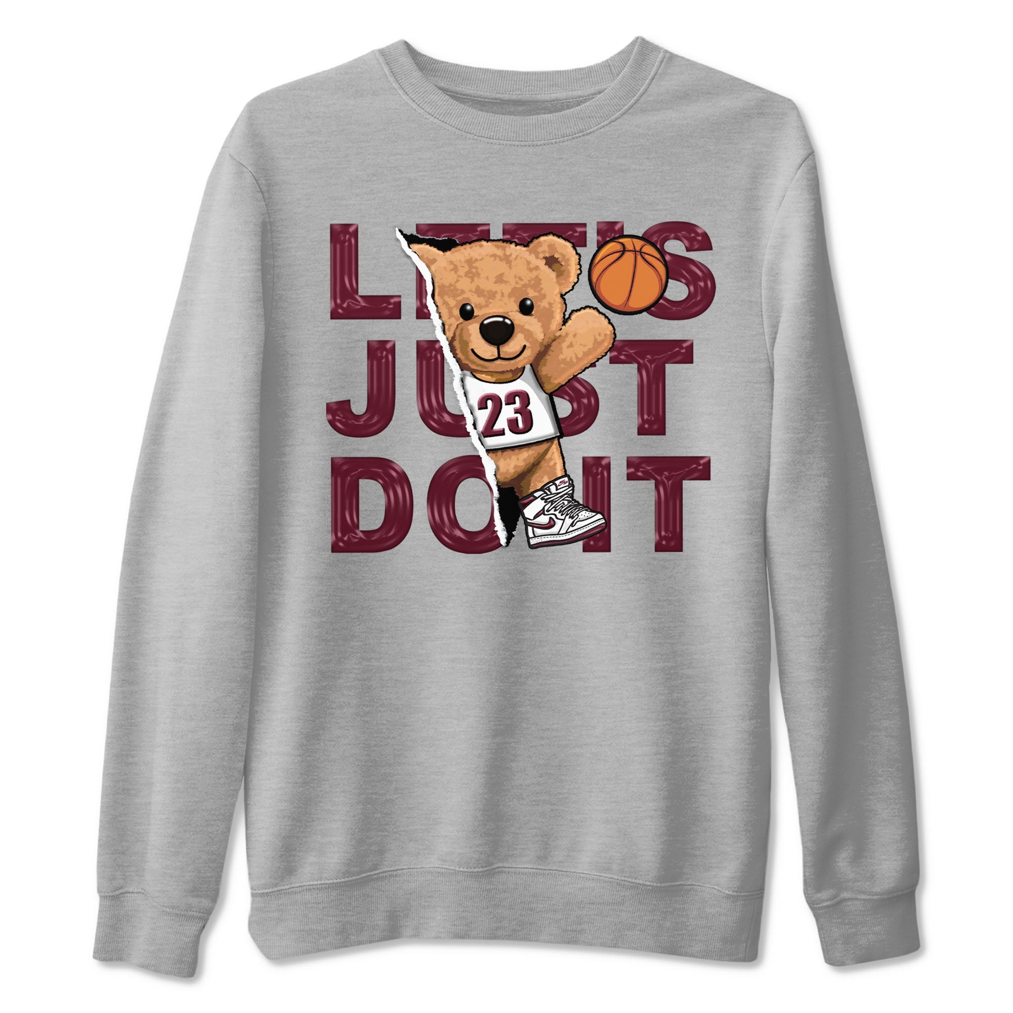 AJ1 Metalic Burgundy shirt to match jordans Rip Out Bear sneaker tees Air Jordan 1 Metalic Burgundy Drip Gear Zone unisex cotton Heather Grey 2 crew neck shirt