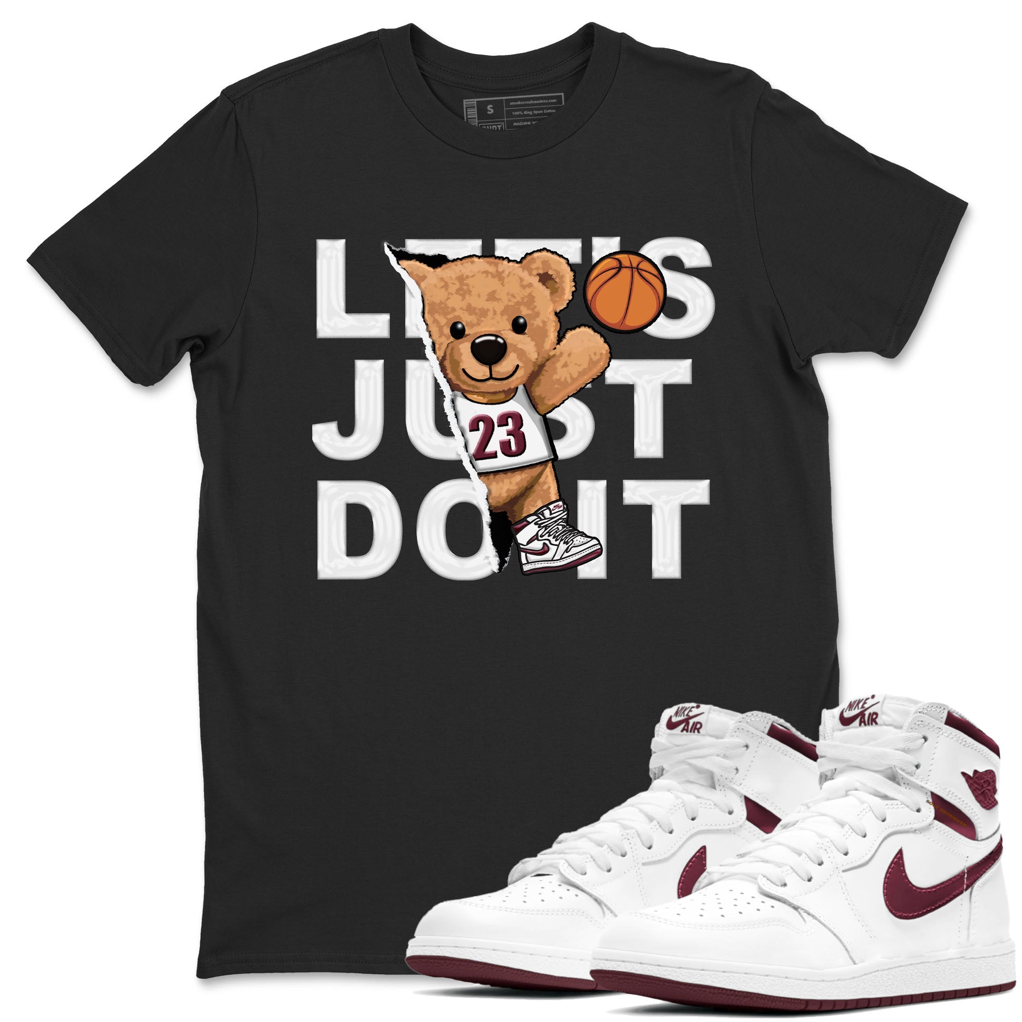 AJ1 Metalic Burgundy shirt to match jordans Rip Out Bear sneaker tees Air Jordan 1 Metalic Burgundy Drip Gear Zone unisex cotton Black 1 crew neck shirt