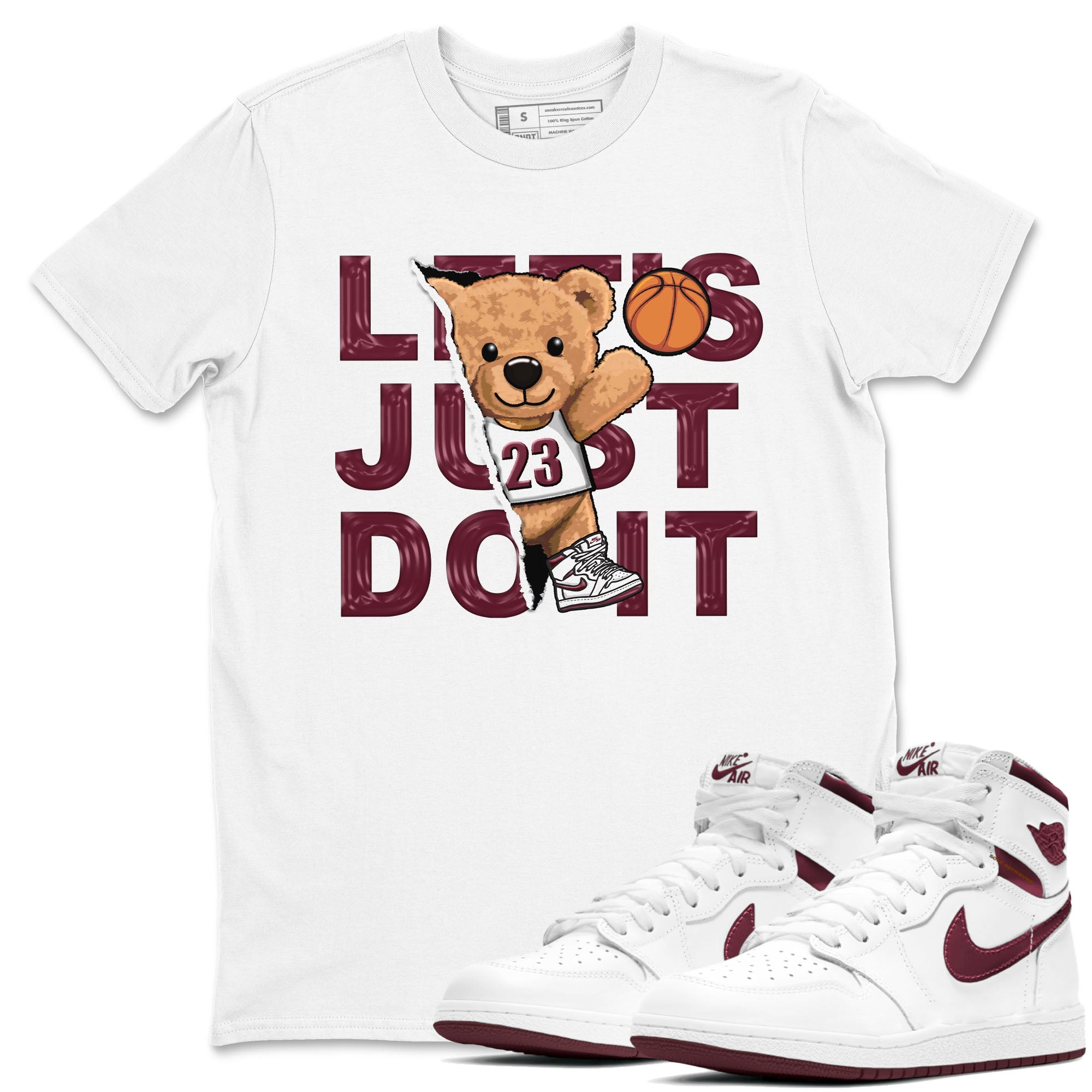 AJ1 Metalic Burgundy shirt to match jordans Rip Out Bear sneaker tees Air Jordan 1 Metalic Burgundy Drip Gear Zone unisex cotton White 1 crew neck shirt