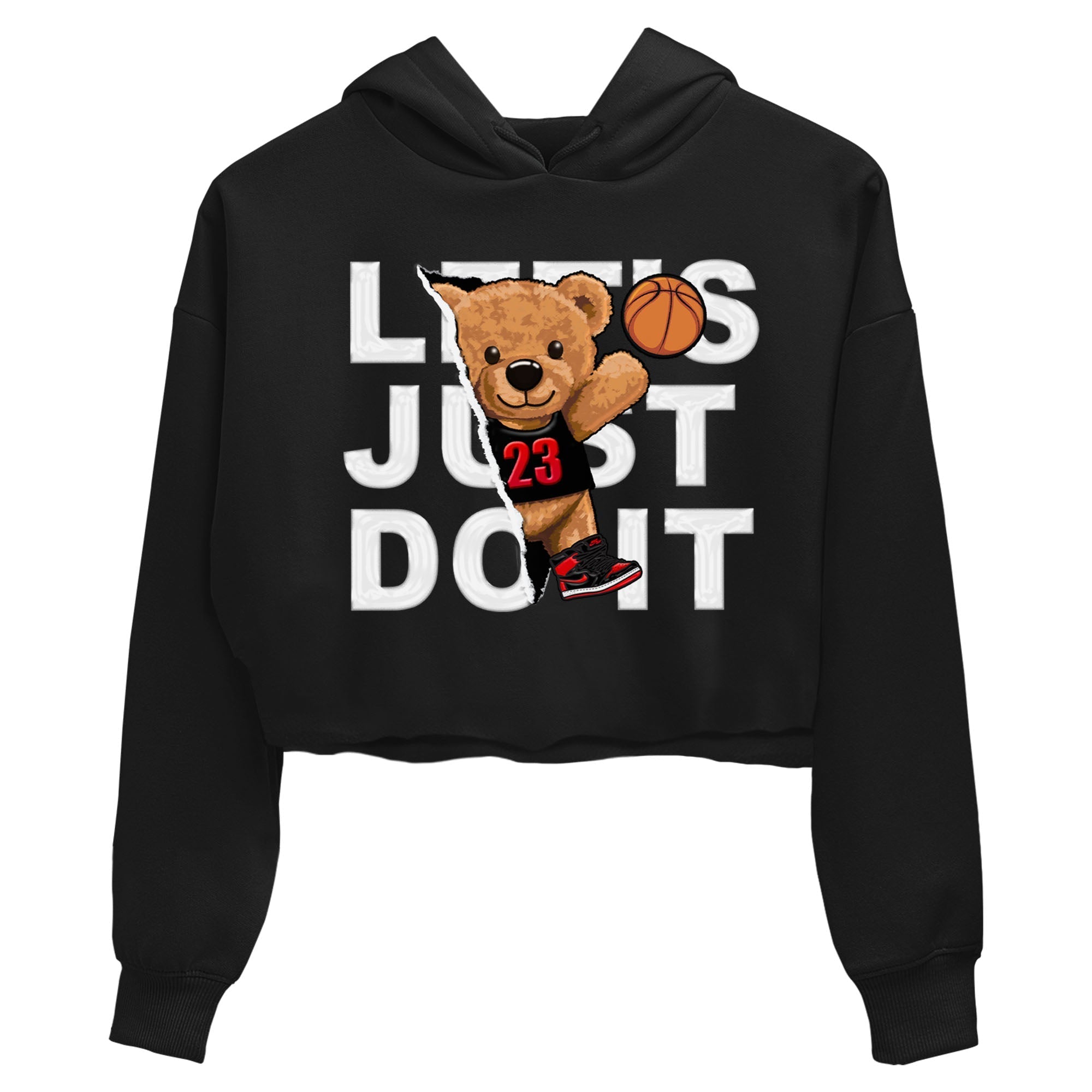 Air Jordan 1 Satin Bred shirt to match jordans Rip Out Bear sneaker tees AJ1 Retro Satin Bred Drip Gear Zone Sneaker Matching Clothing Brand Black 2 Crop T-Shirt