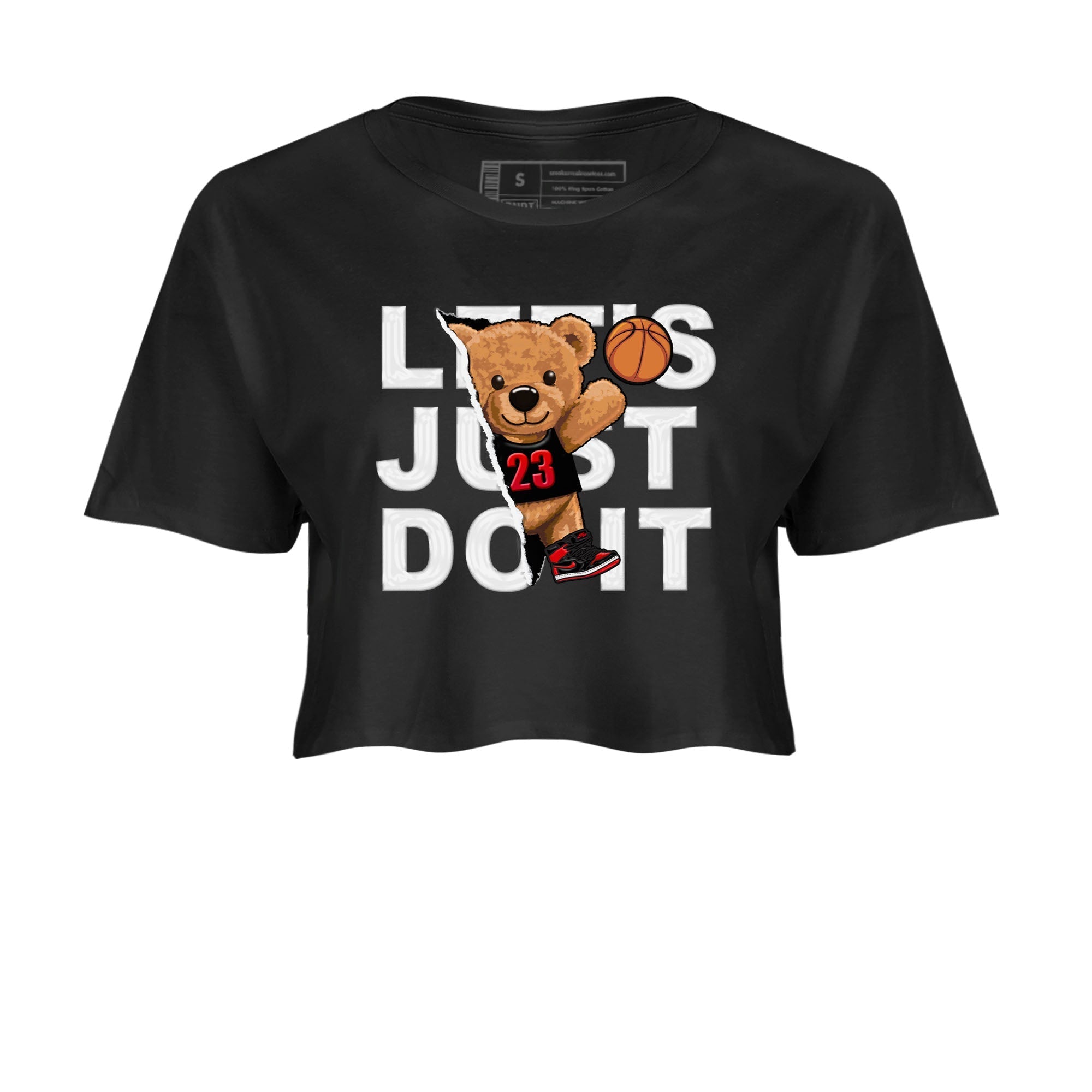 Air Jordan 1 Satin Bred shirt to match jordans Rip Out Bear sneaker tees AJ1 Retro Satin Bred Drip Gear Zone Sneaker Matching Clothing Brand Black 2 Crop T-Shirt
