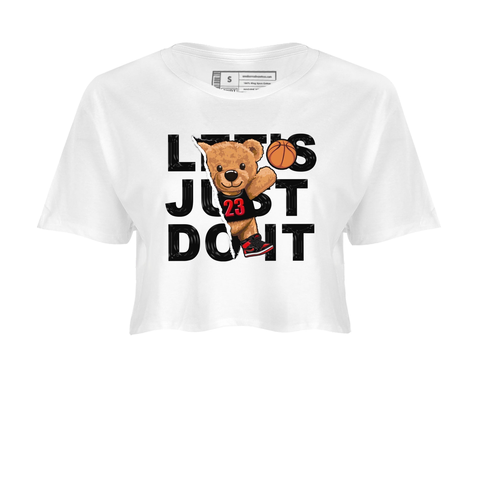 Air Jordan 1 Satin Bred shirt to match jordans Rip Out Bear sneaker tees AJ1 Retro Satin Bred Drip Gear Zone Sneaker Matching Clothing Brand White 2 Crop T-Shirt