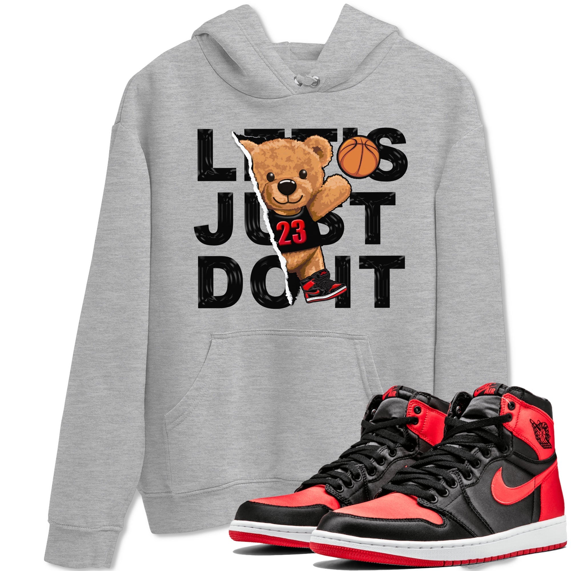 Air Jordan 1 Satin Bred shirt to match jordans Rip Out Bear sneaker tees AJ1 Retro Satin Bred Drip Gear Zone Sneaker Matching Clothing Brand Unisex Sneaker Tee Heather Grey 1 T-Shirt