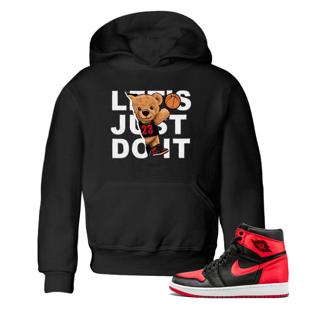 Air Jordan 1 Satin Bred shirt to match jordans Rip Out Bear sneaker tees AJ1 Retro Satin Bred Drip Gear Zone Sneaker Matching Clothing Brand Baby Toddler Black 1 T-Shirt