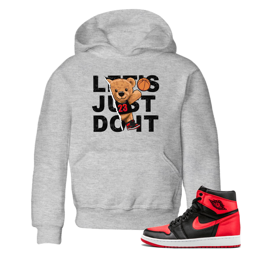 Air Jordan 1 Satin Bred shirt to match jordans Rip Out Bear sneaker tees AJ1 Retro Satin Bred Drip Gear Zone Sneaker Matching Clothing Brand Baby Toddler Heather Grey 1 T-Shirt